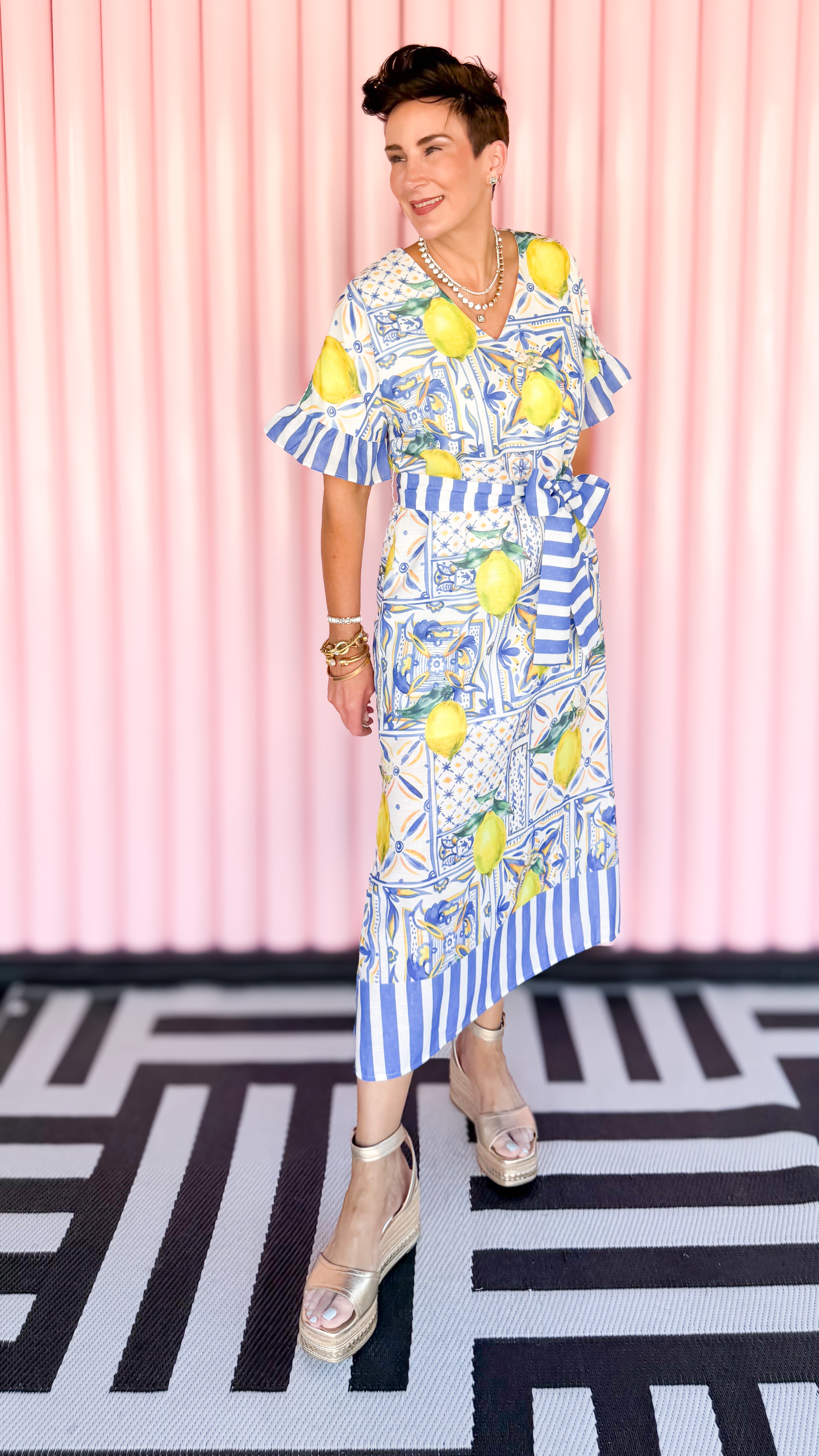 V-neck Side Slit Midi Dress