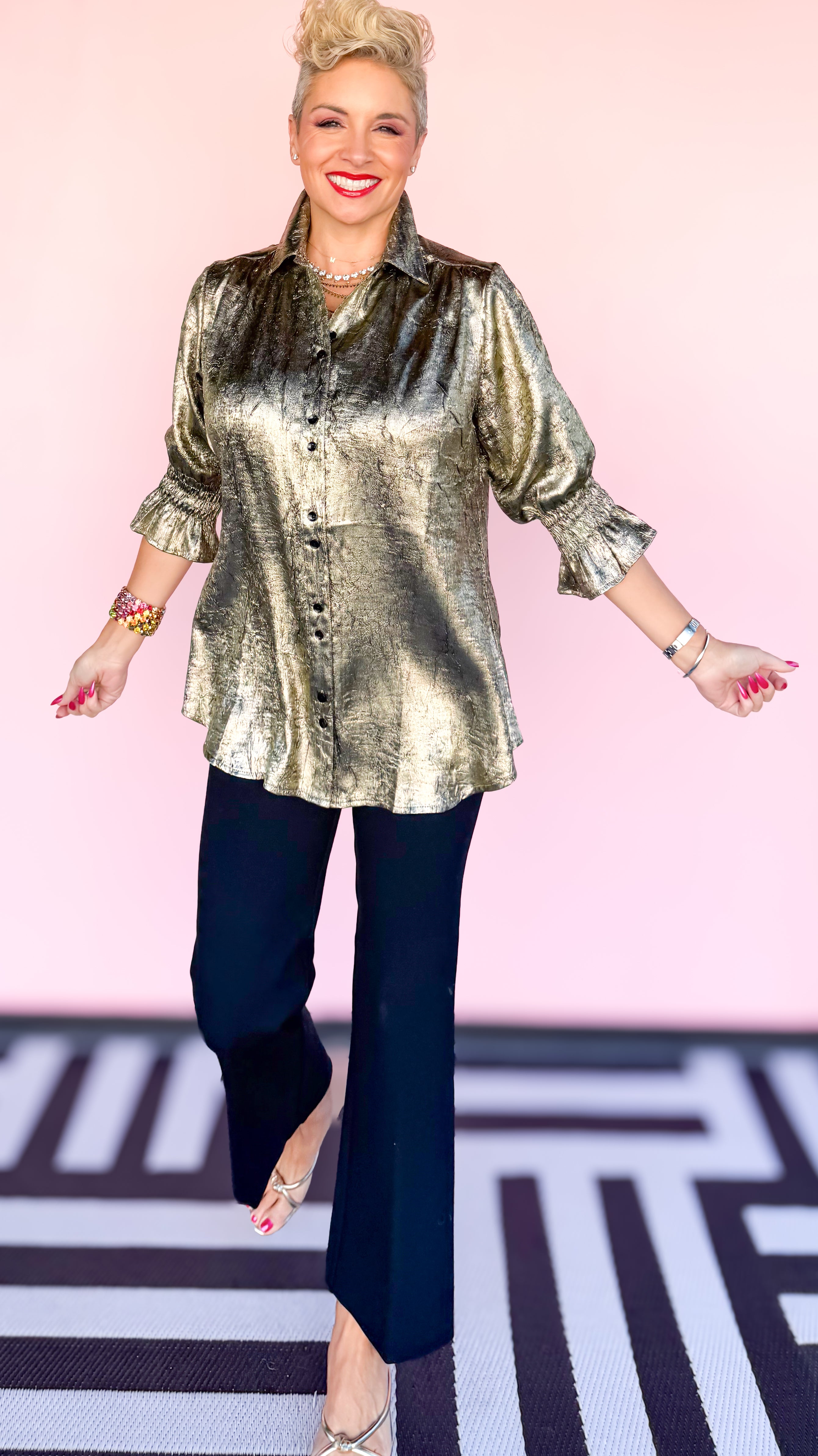 Metallic Gold 3/4 Sleeve Top
