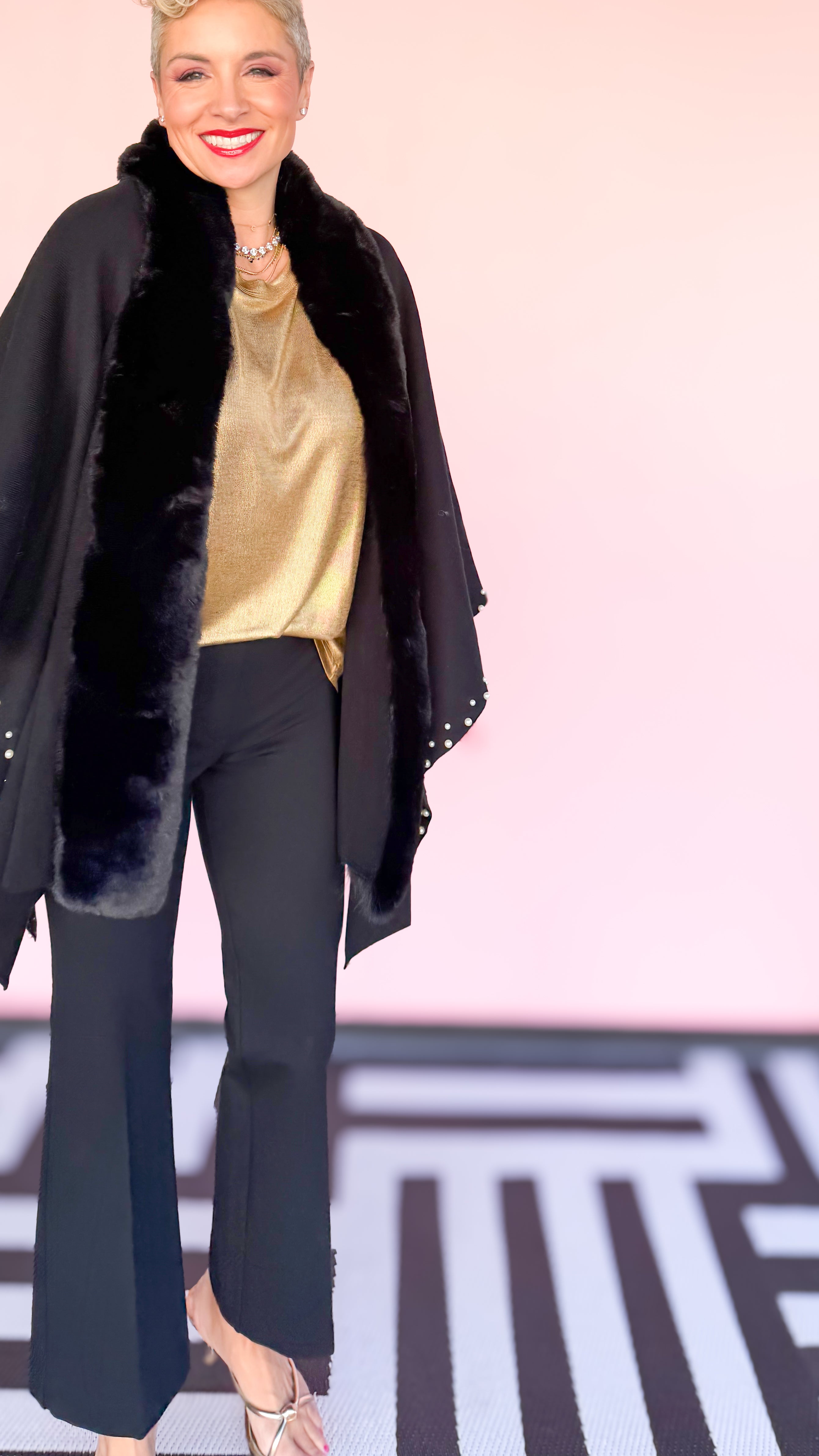 Black Fur Trimmed w/Pearls Cape