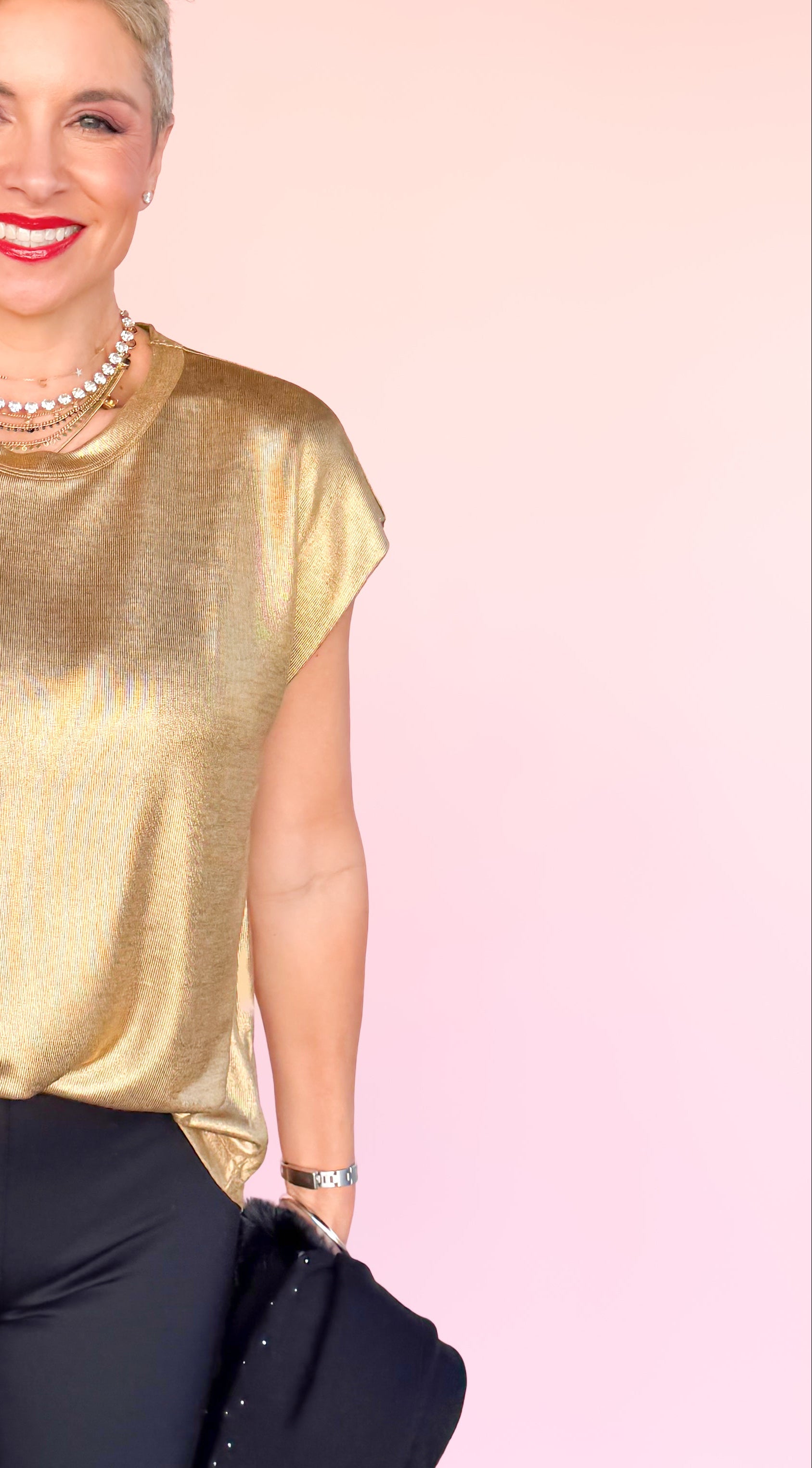 Gold Cap Sleeve Knit Top