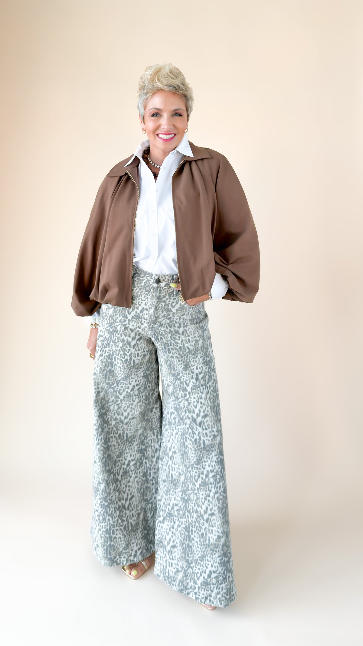 Zimi Leopard Printed Jeans/Grey