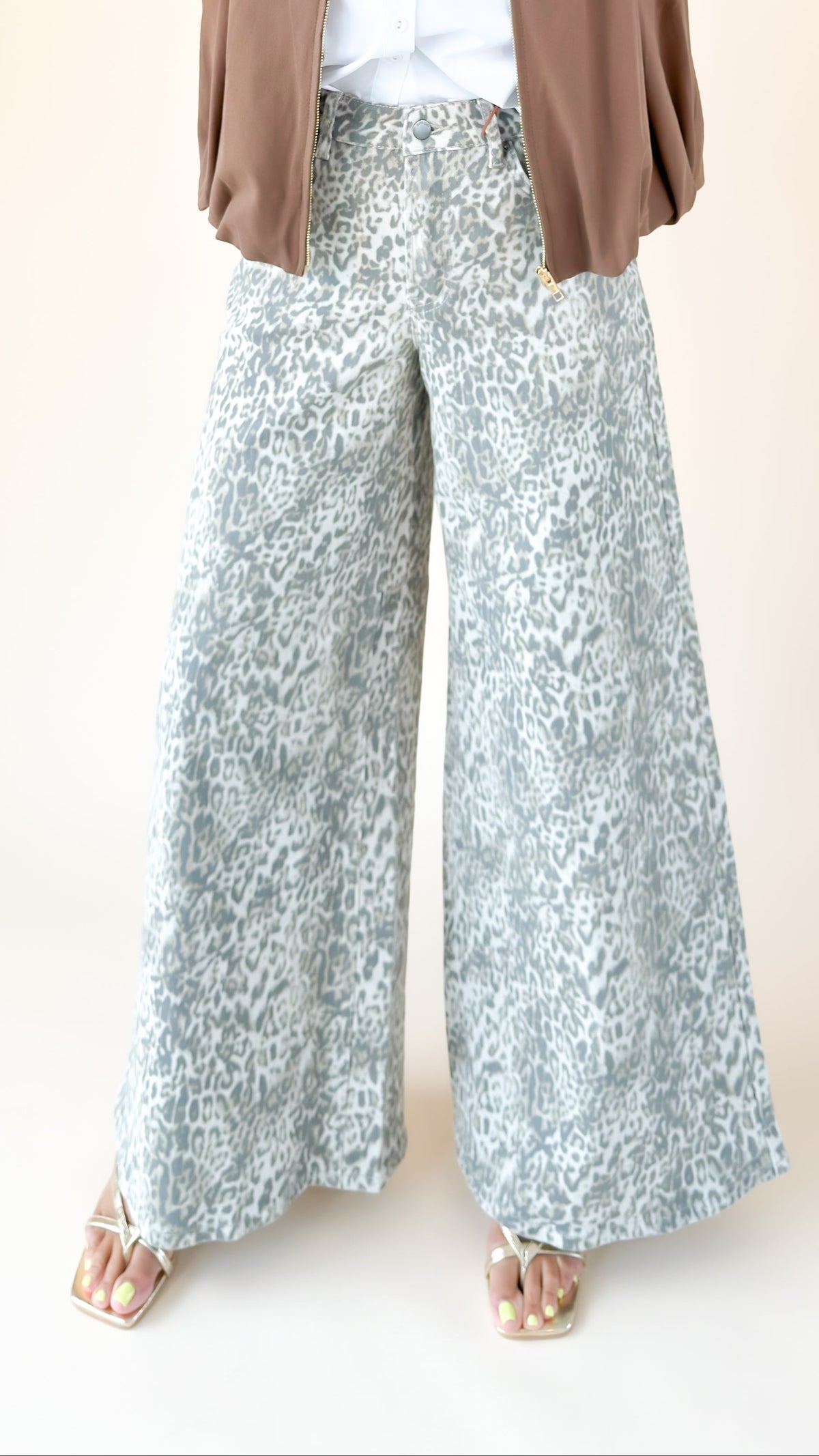 Zimi Leopard Printed Jeans/Grey