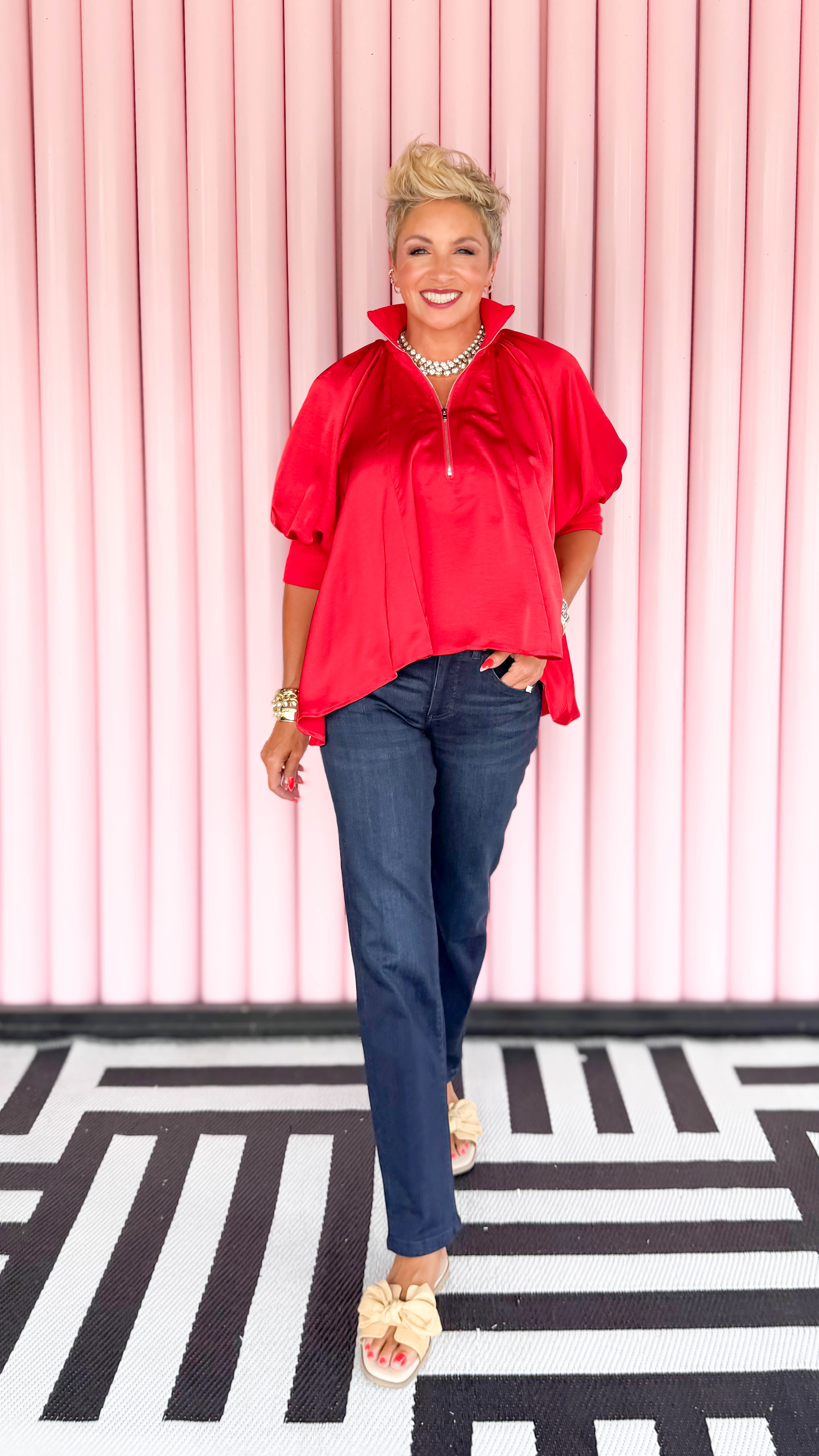 Monaco Zip Blouse/Cardinal Rouge