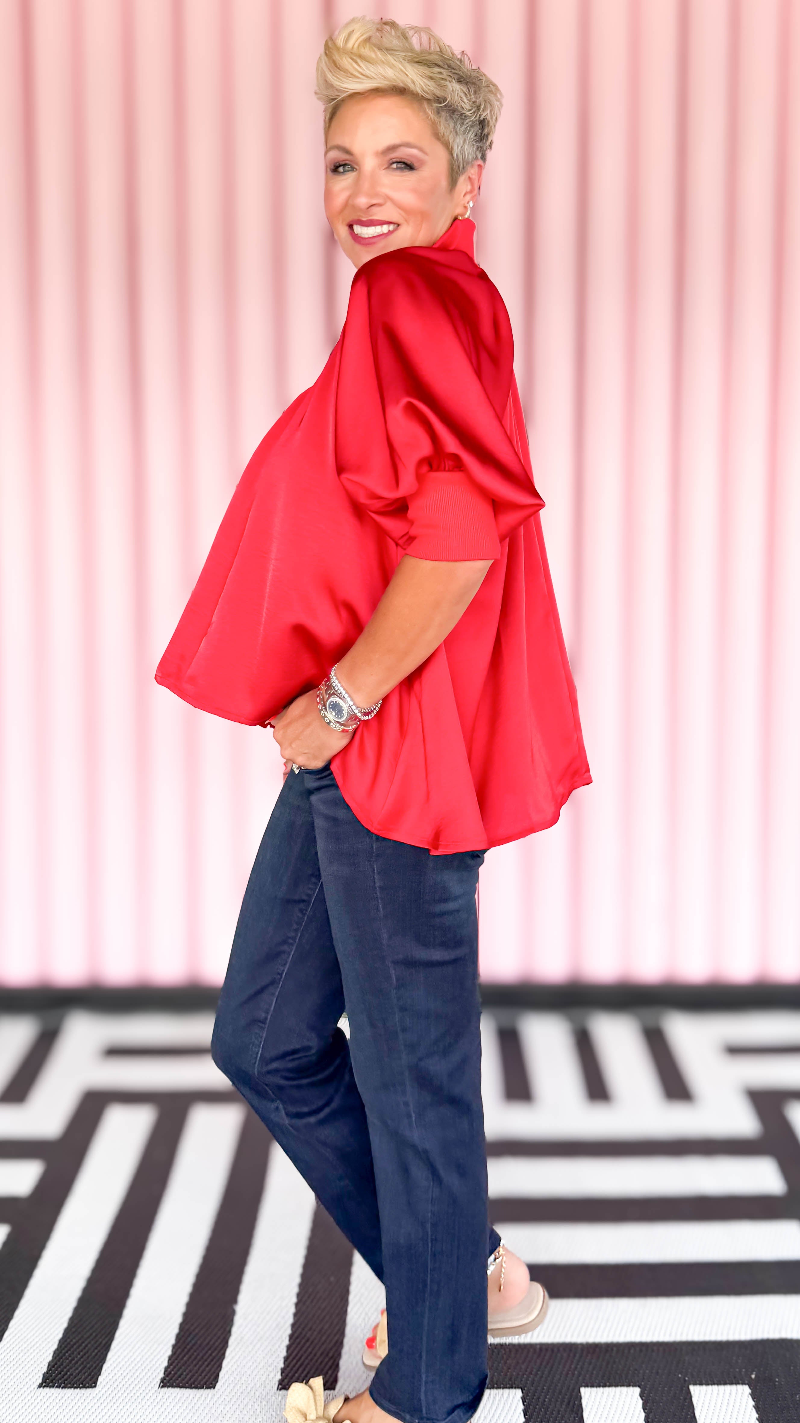 Monaco Zip Blouse/Cardinal Rouge