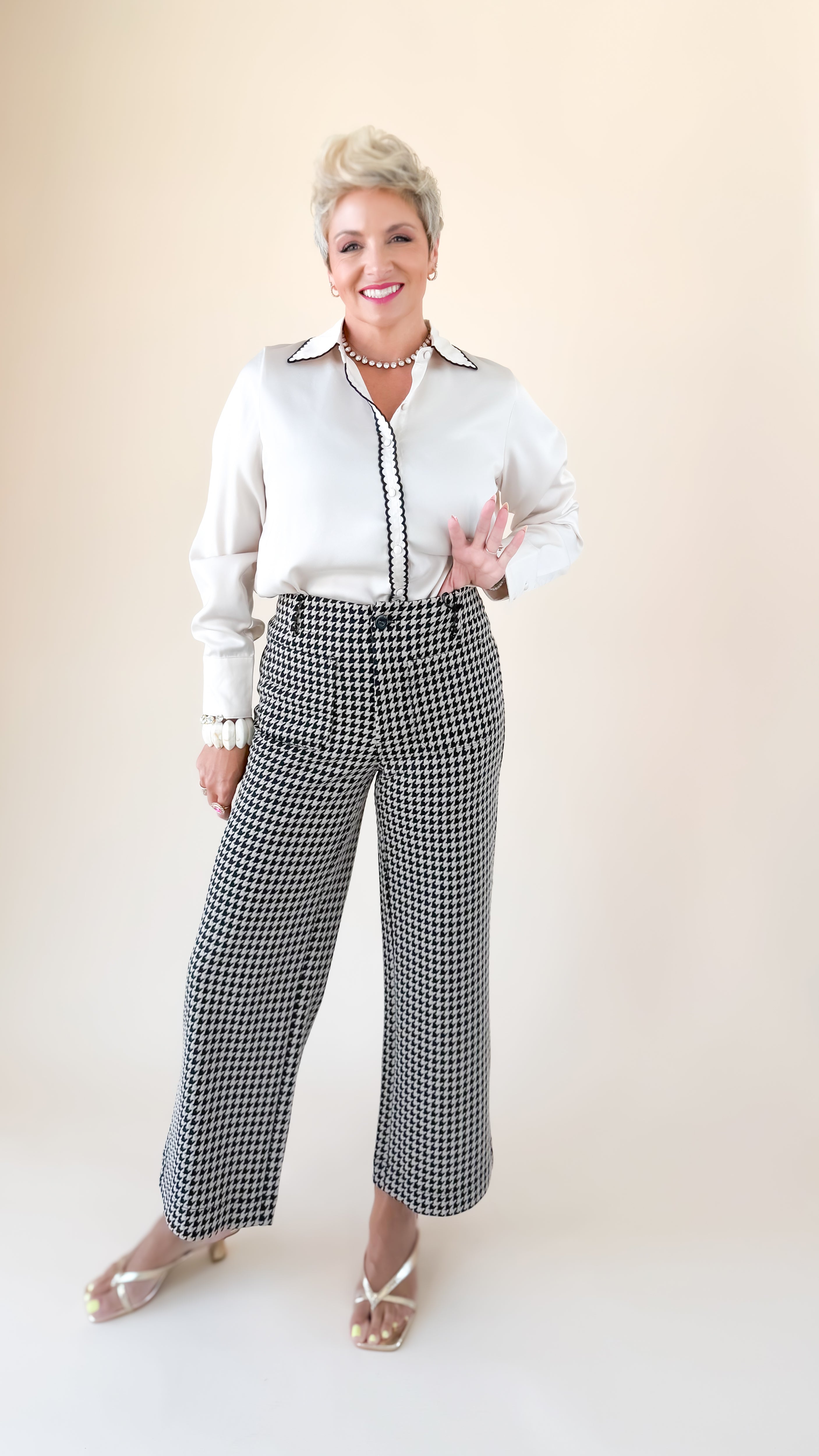 Hounds Tooth Cropped Pant/Almond