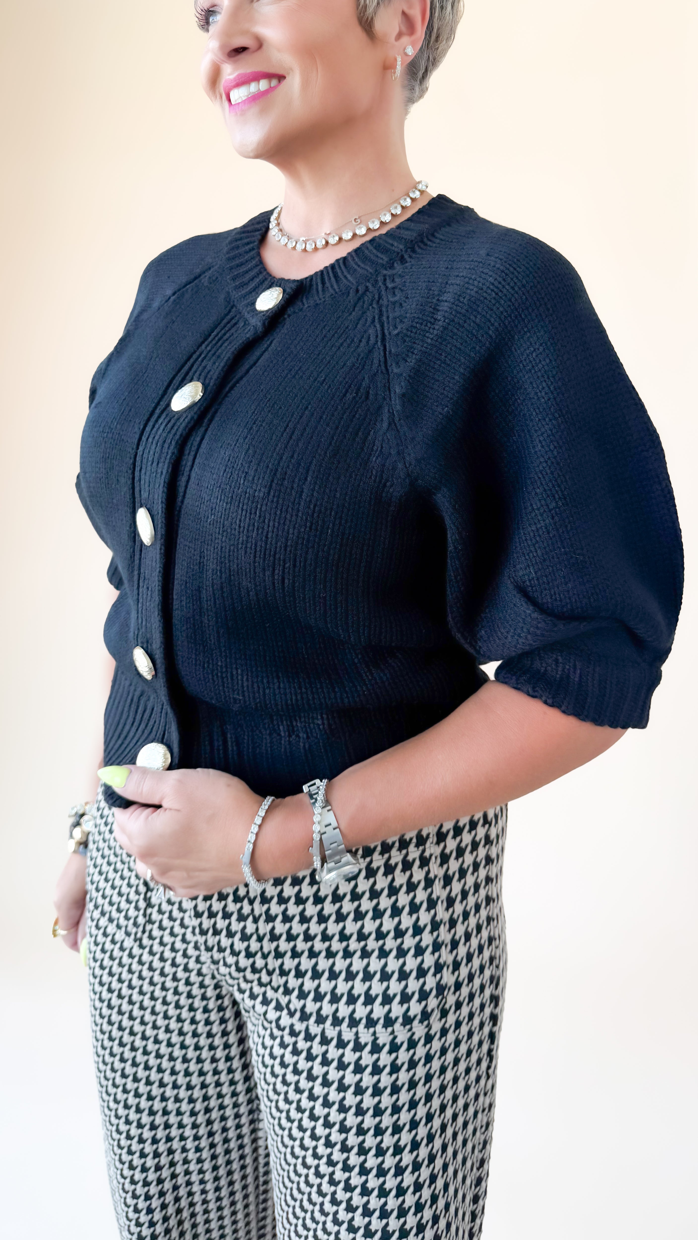 Puff Sleeve Cardigan/Black