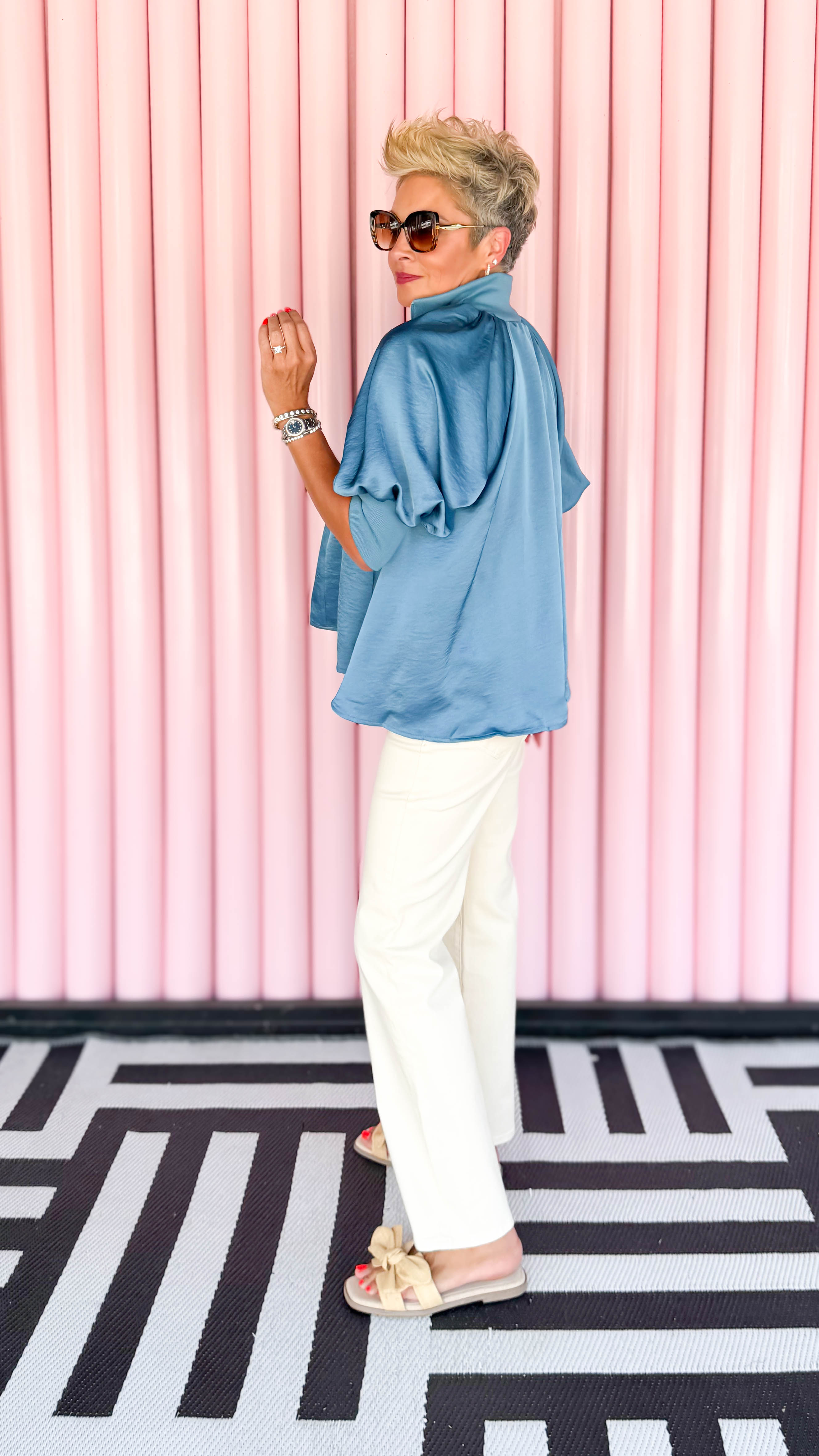 Monaco Zip Blouse/Blue Haze