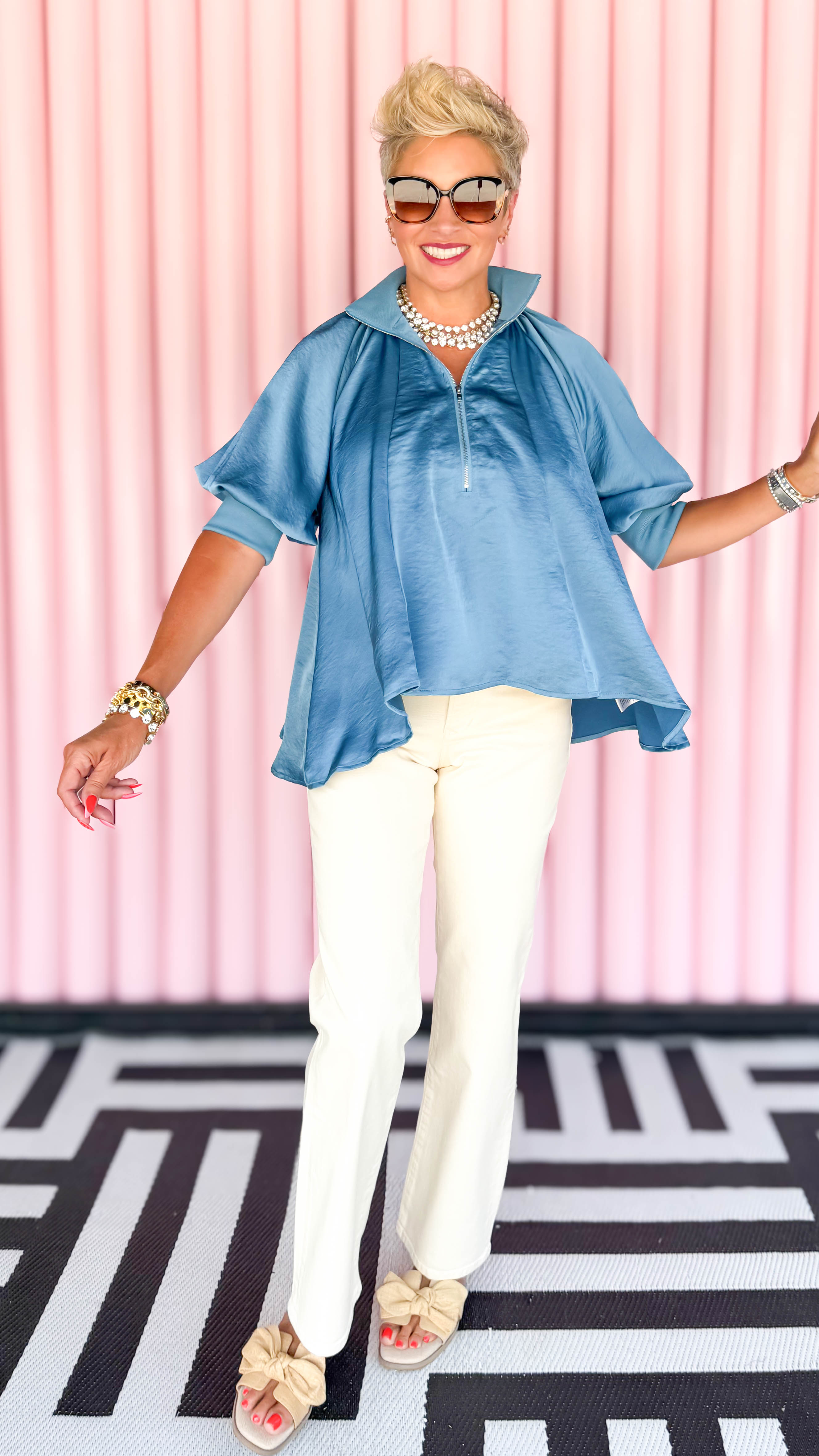 Monaco Zip Blouse/Blue Haze