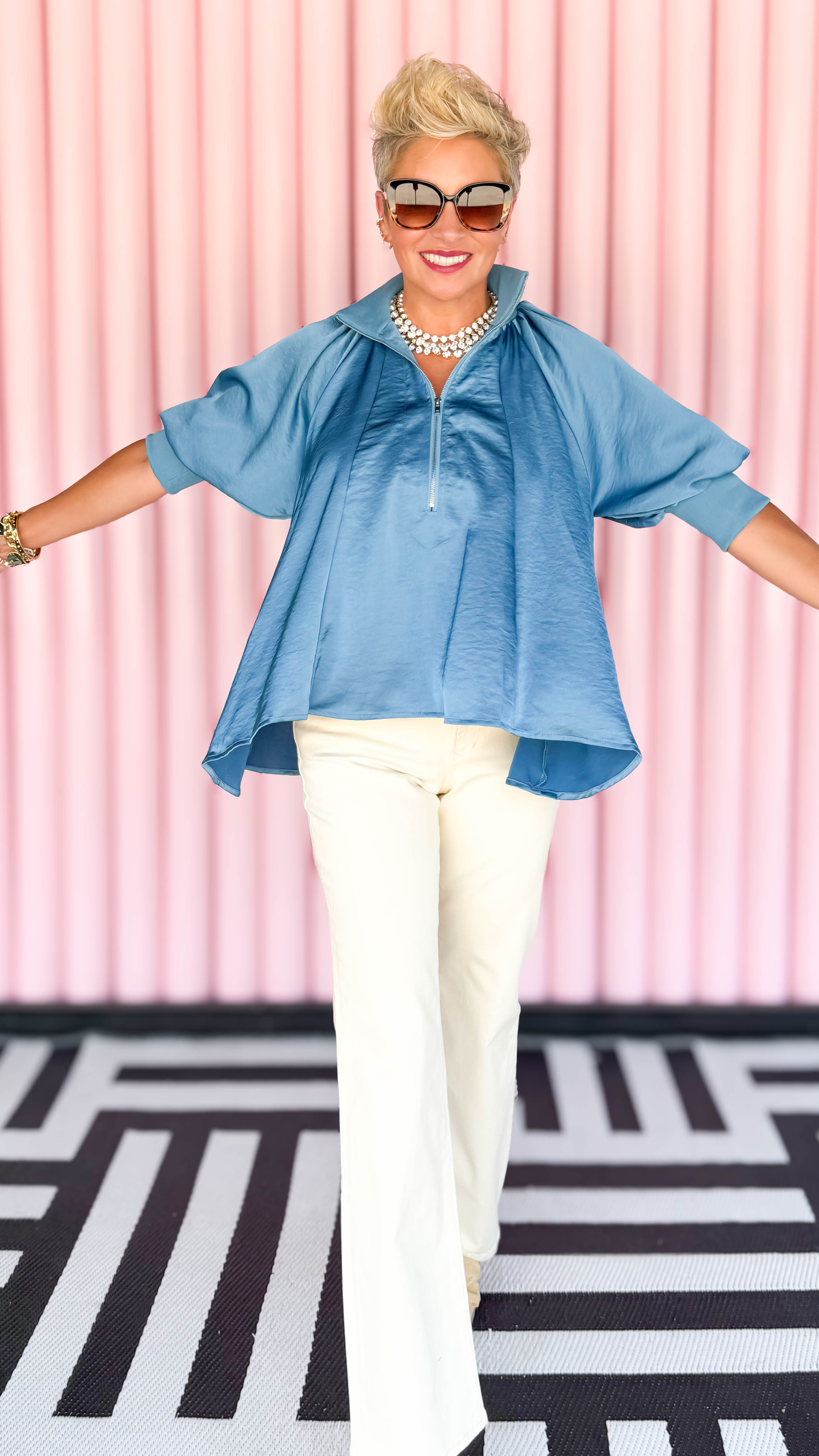 Monaco Zip Blouse/Blue Haze