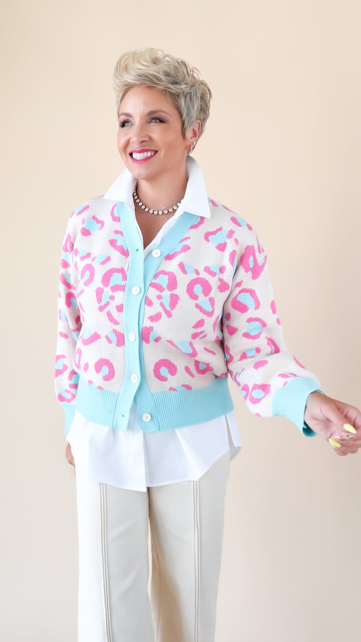 Leopard Cardigan/Pink/Mint