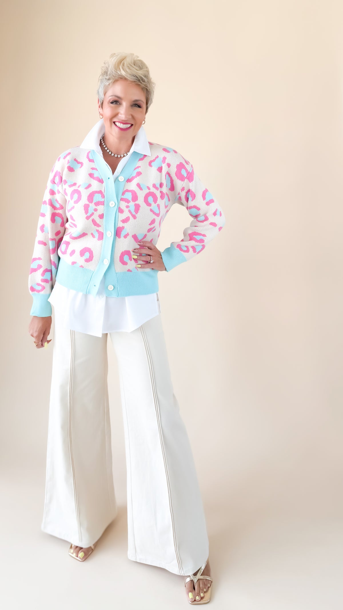 Leopard Cardigan/Pink/Mint