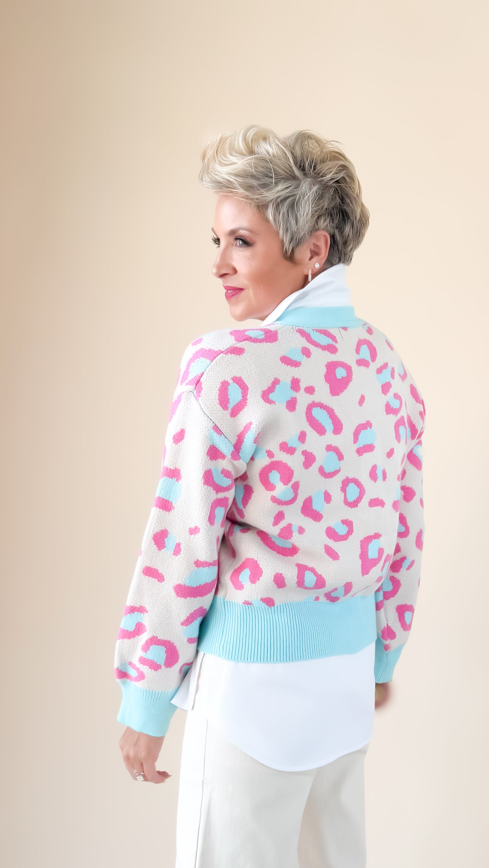 Leopard Cardigan/Pink/Mint