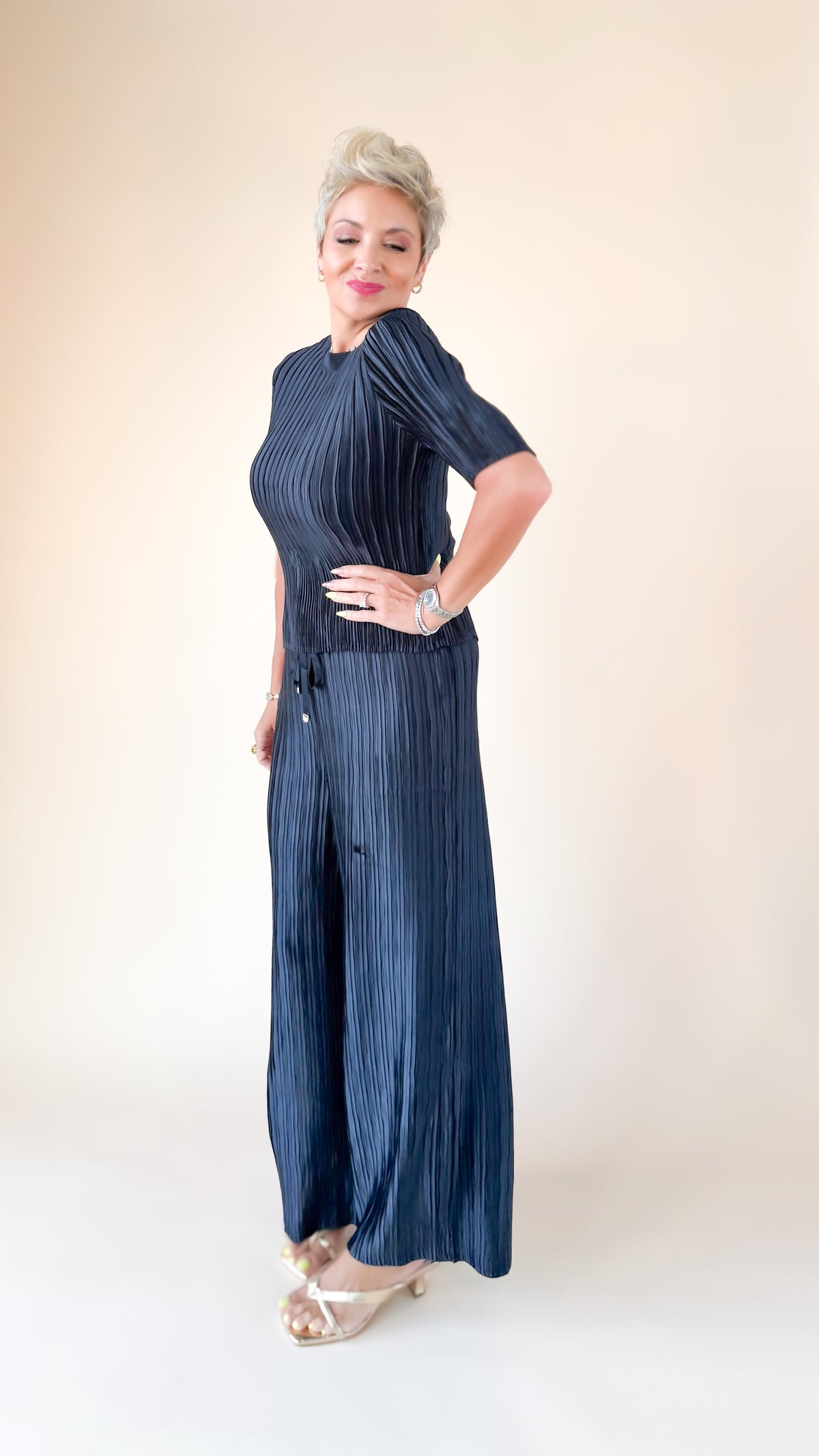 Bridget Plissé Top/Navy