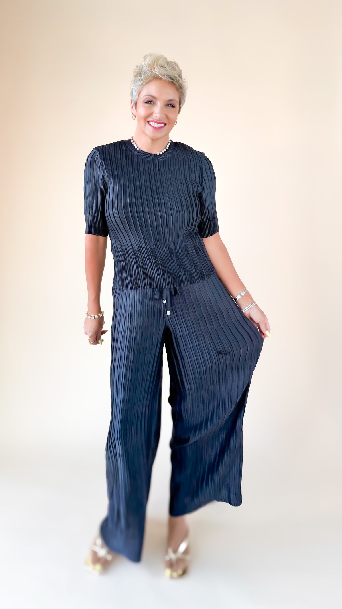 Bridget Plissé Pants/Navy
