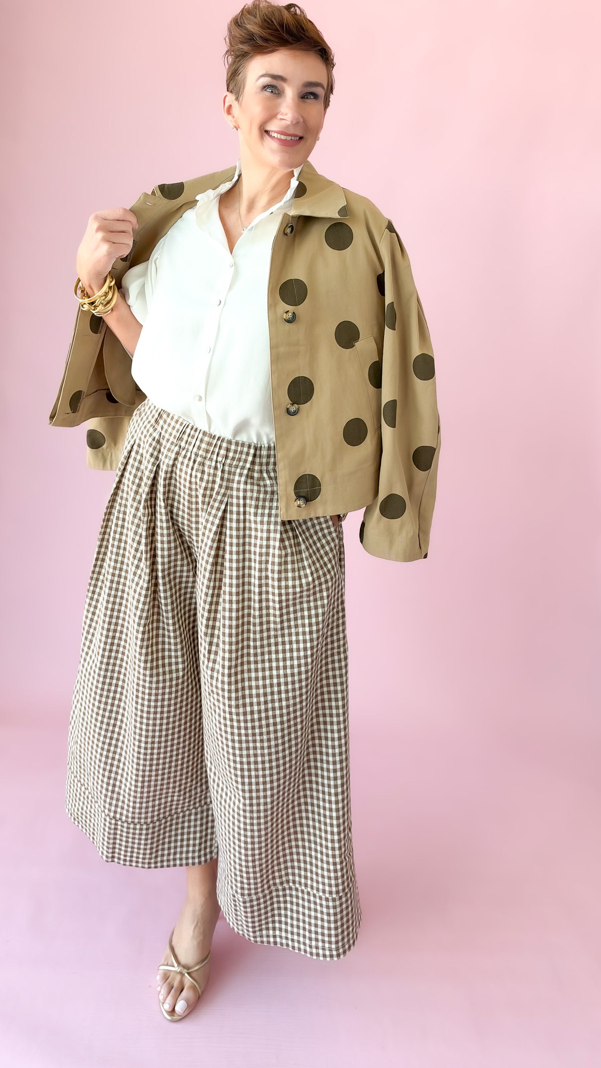 Gingham Wide-Leg Pants/Mocha