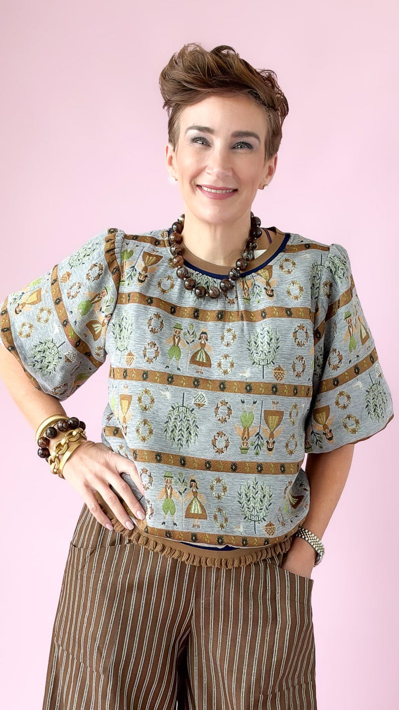 Pilgrim Print Jacquard Top/Brown