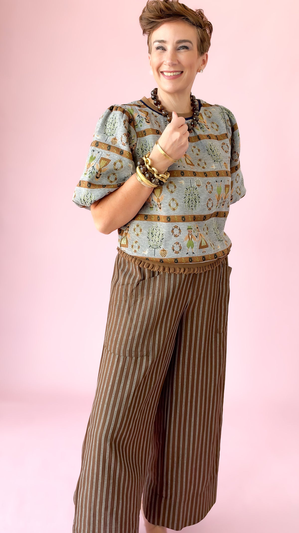 Pilgrim Print Jacquard Top/Brown