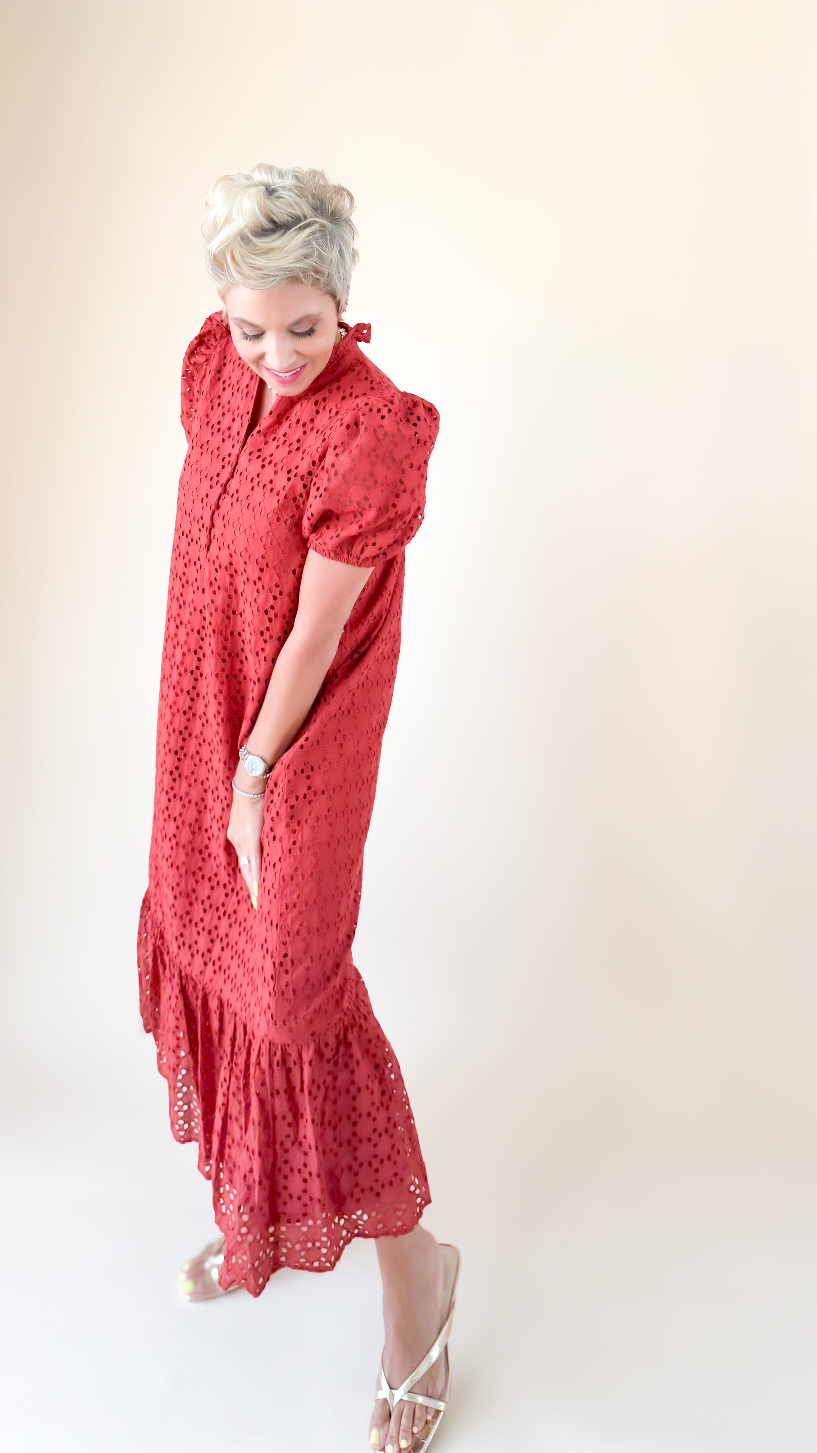 Gretchen Eyelet Maxi Dress/Rust