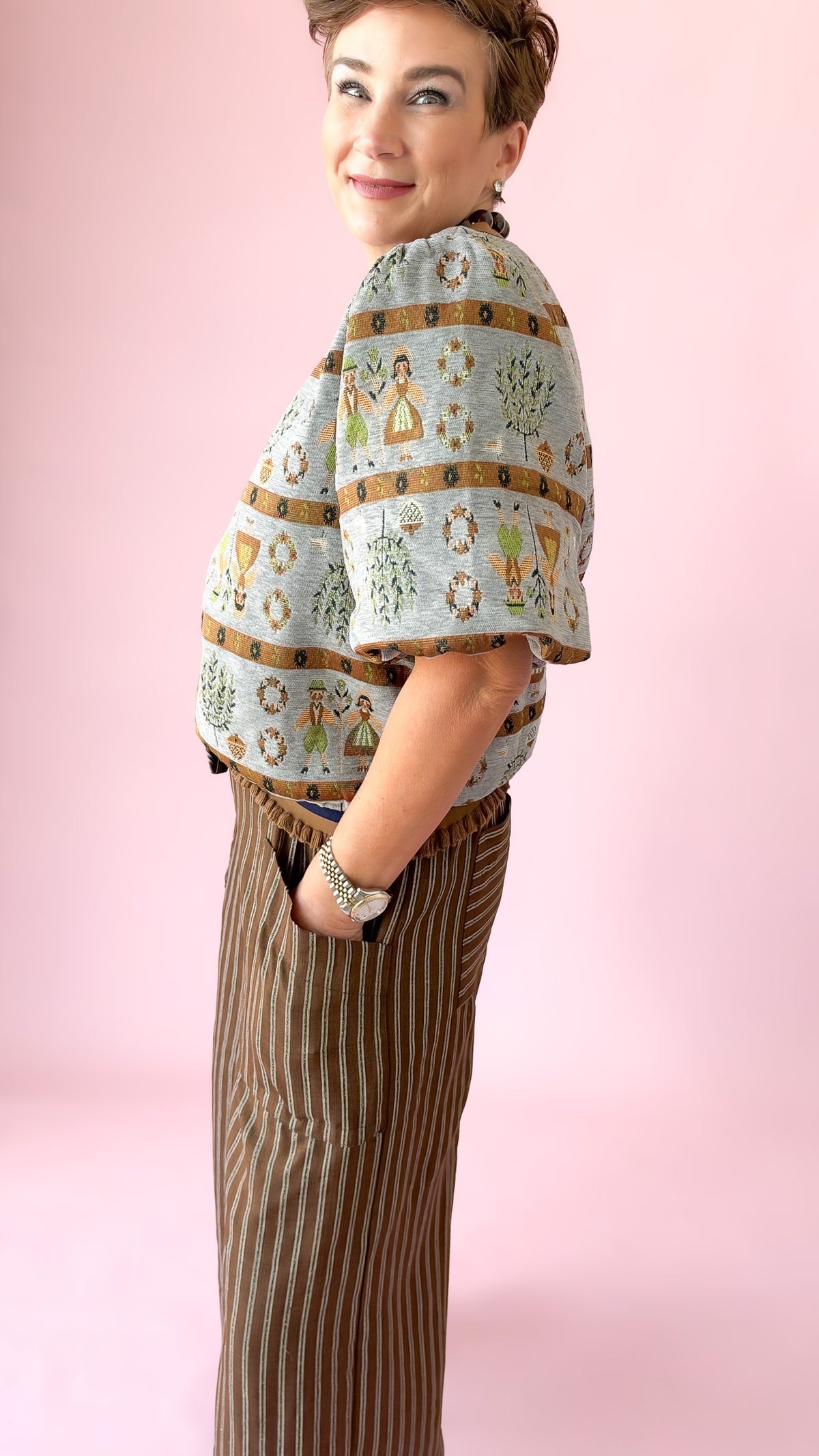 Pilgrim Print Jacquard Top/Brown