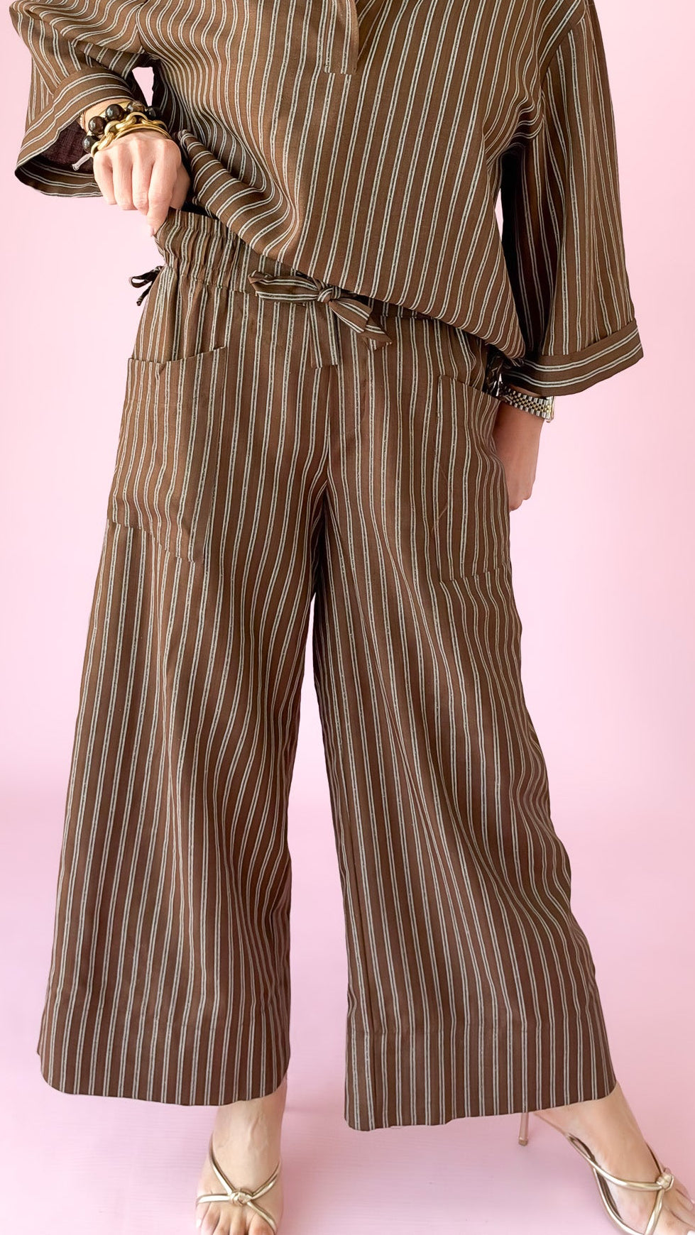 HW Wide Stripe Pants/Brown