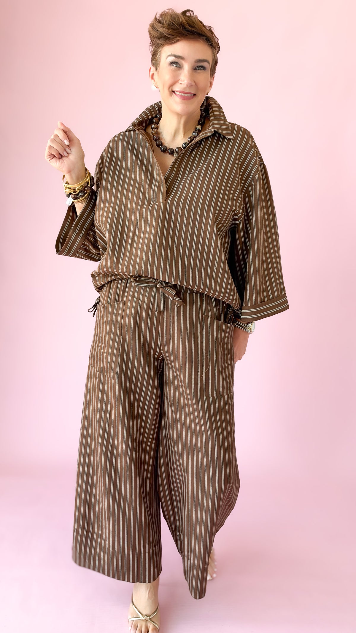 Drawstring Hem Oversized Top/Brown