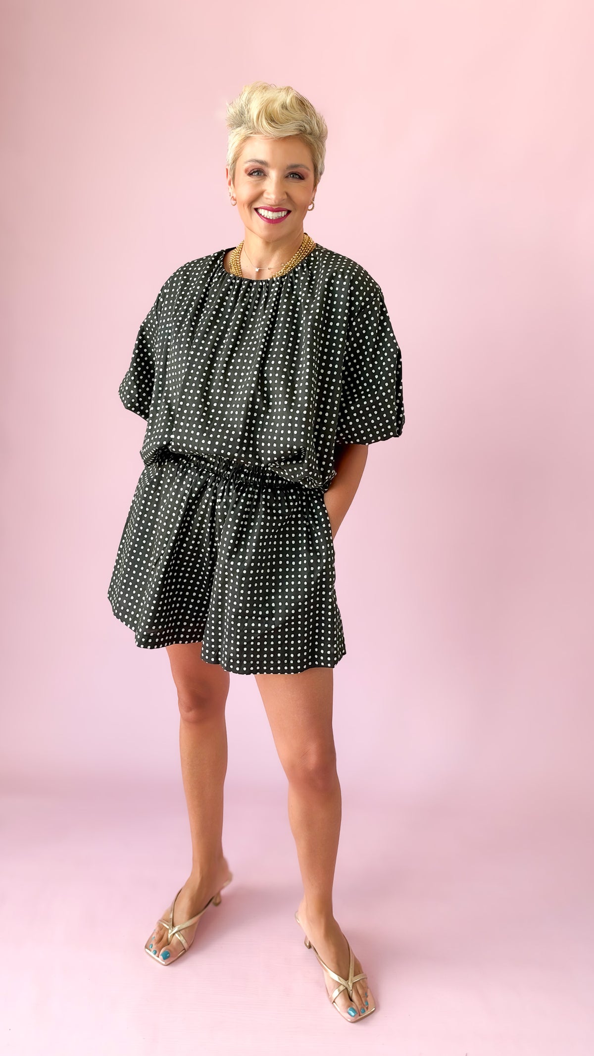 Bubble Crop Top Balloon Sleeve/Black