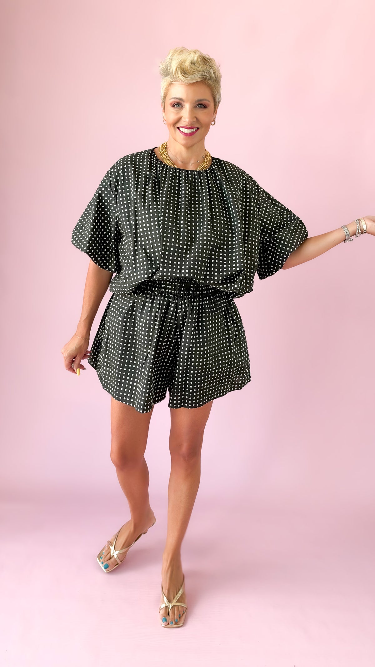 Bubble Crop Top Balloon Sleeve/Black