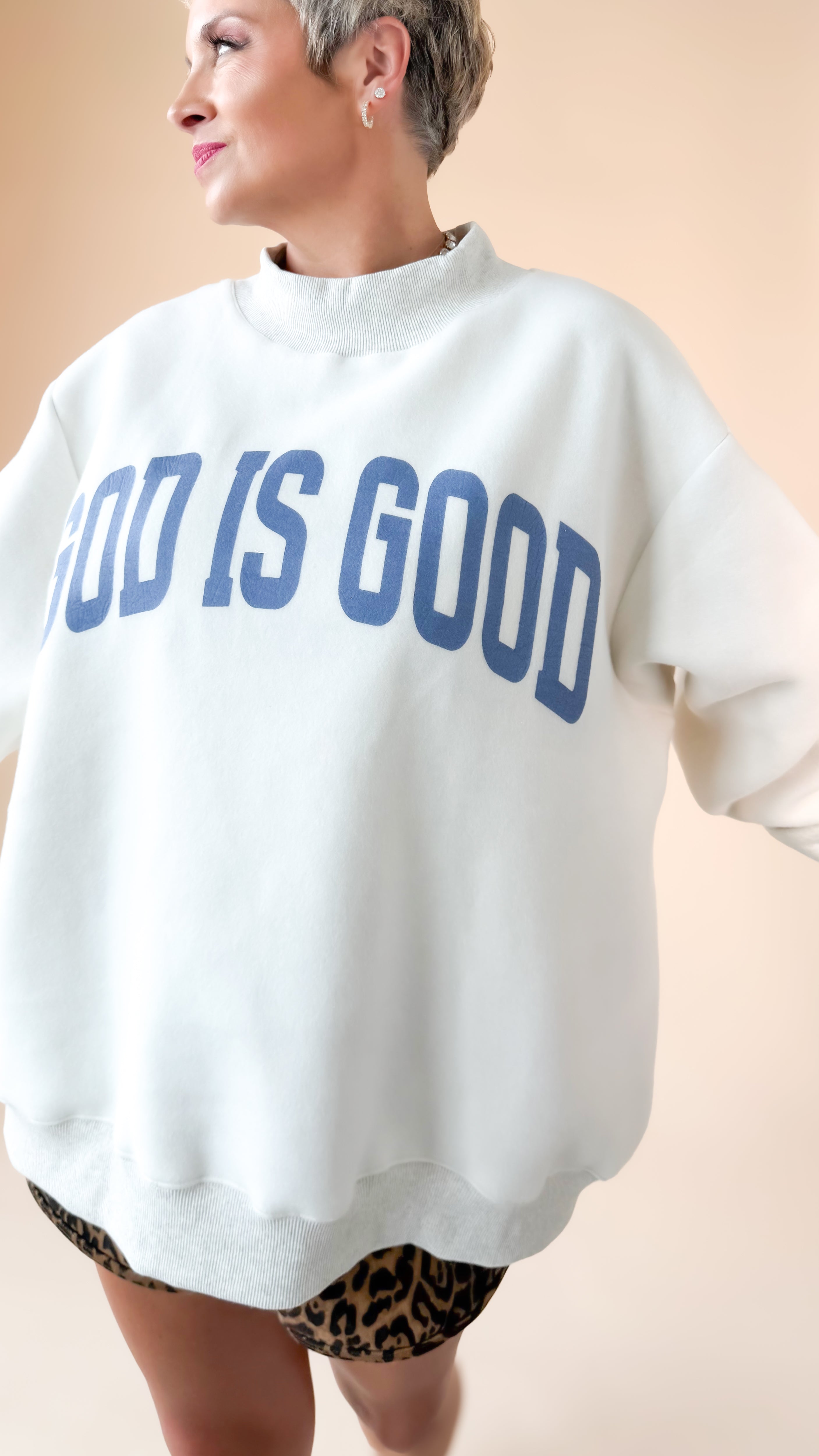 Jesus Graphic Split-Neck Terry Sweatshirt Grey