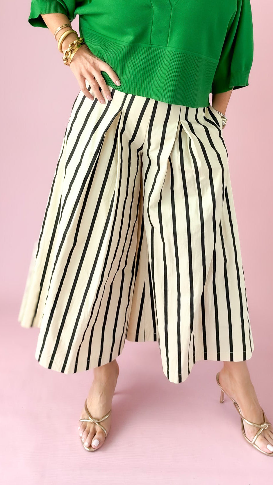 HW Pleated Wide Leg Pants/Cream