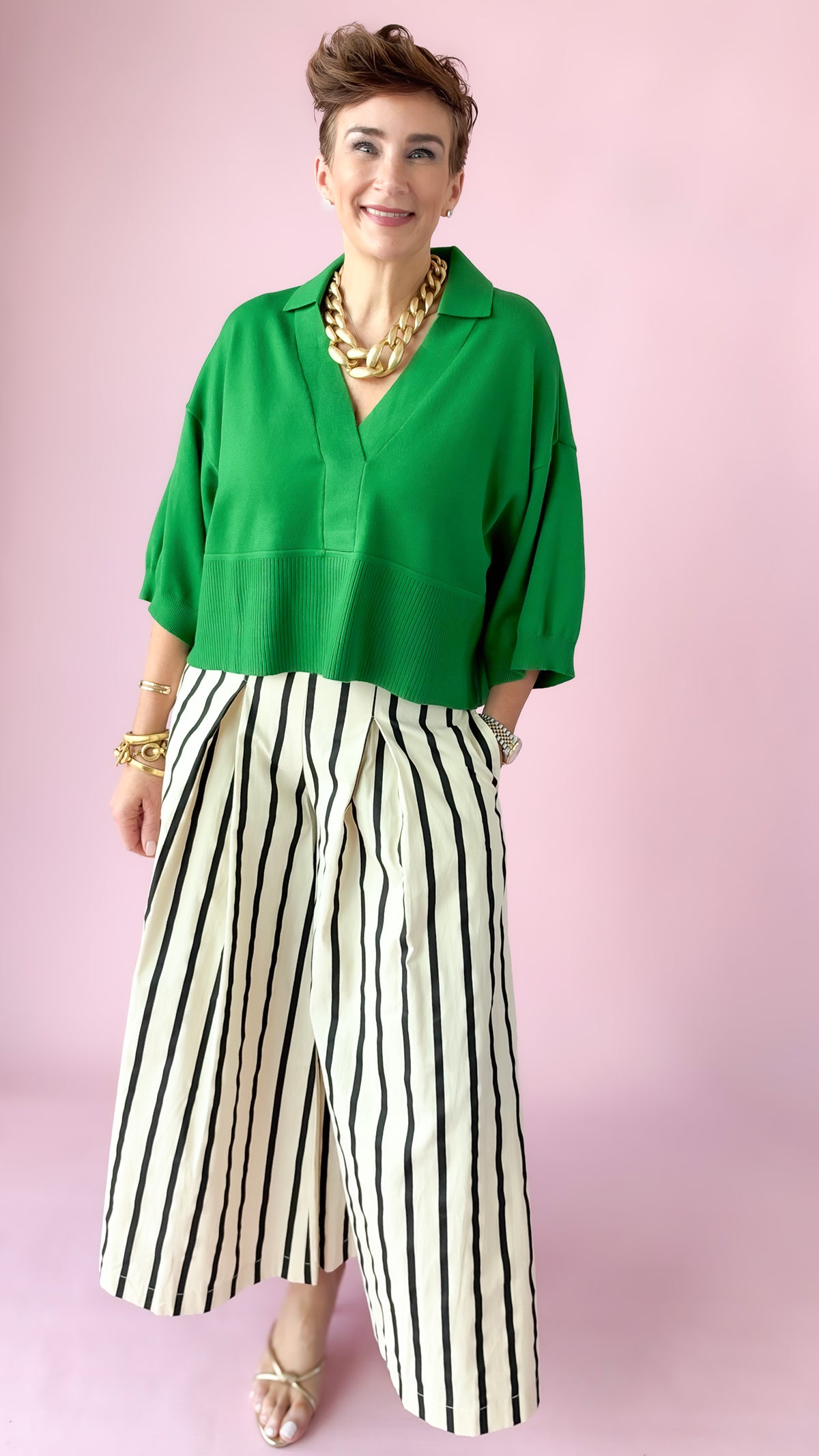 V-Neck Cropped Sweater/Kelly Green