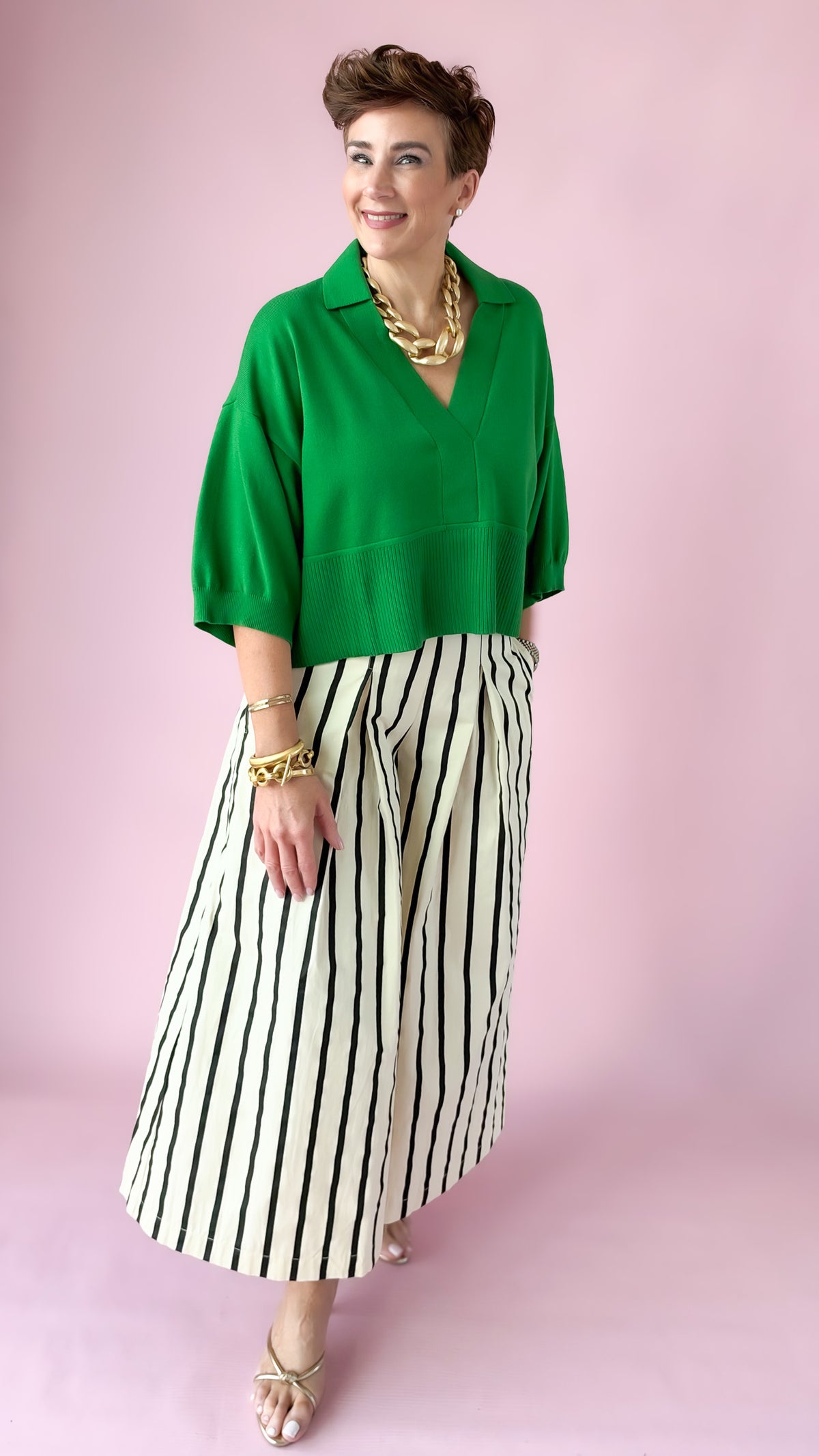 HW Pleated Wide Leg Pants/Cream