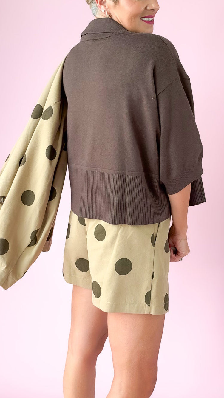 V-Neck Cropped Sweater/Brown