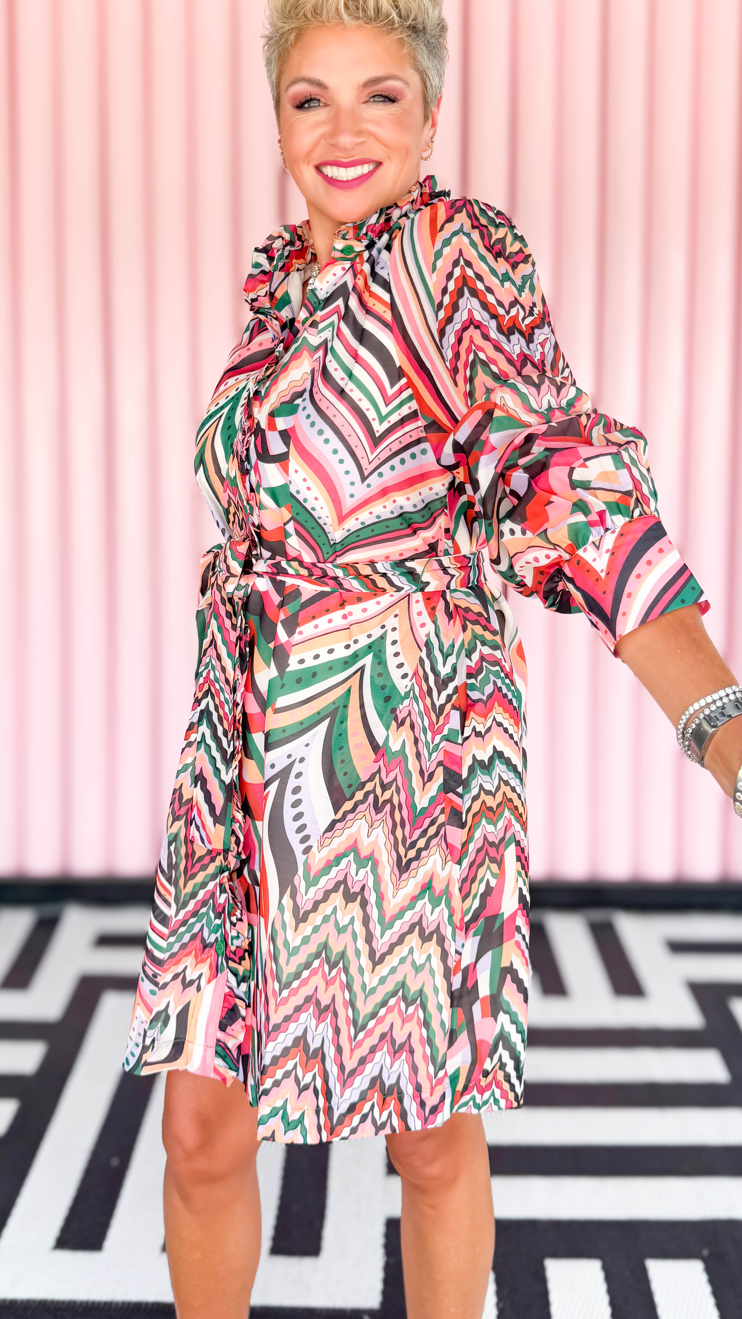 Barbara Belted Shirt Dress/Multi