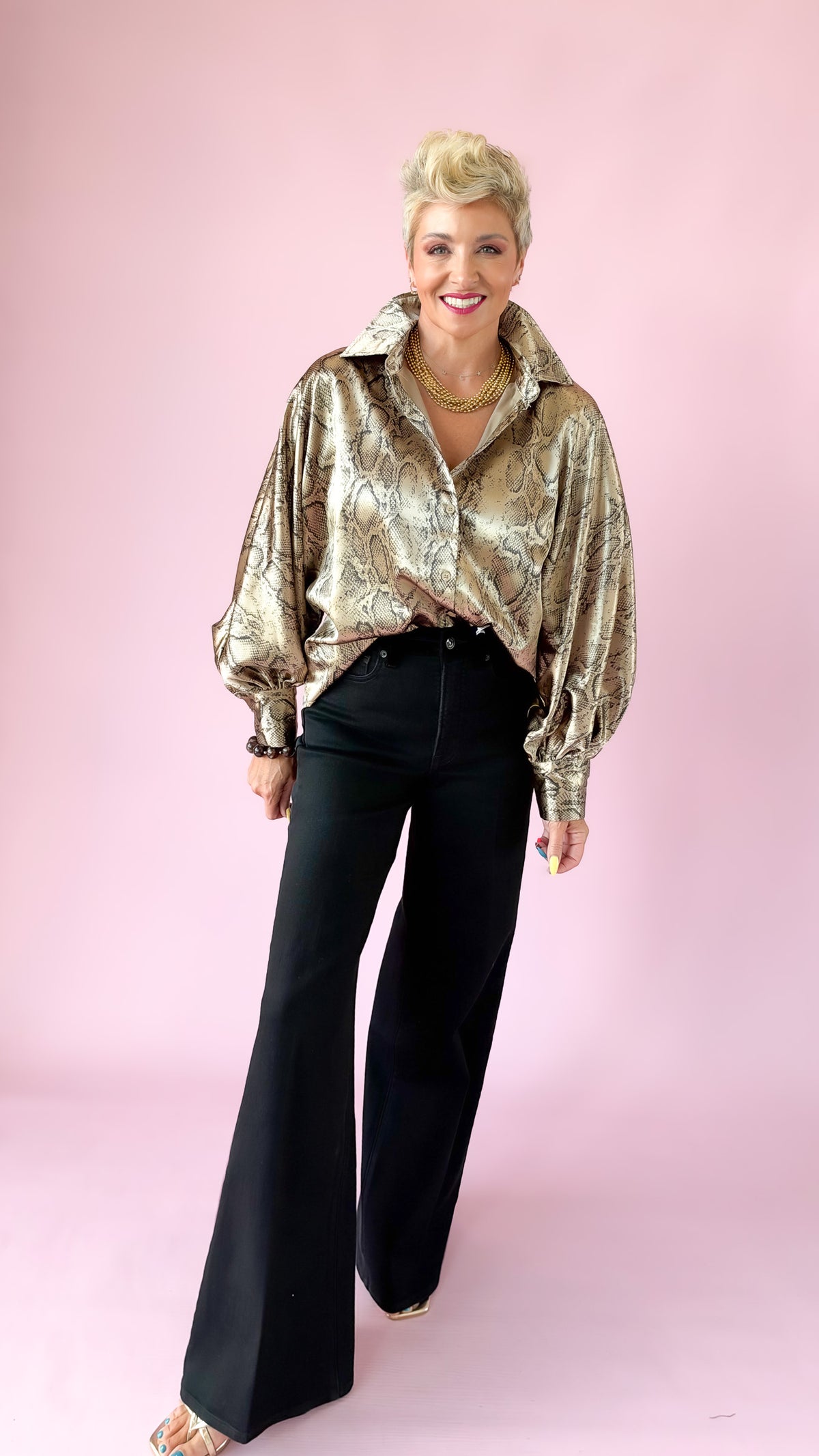 Silky Snake Print Top/Taupe