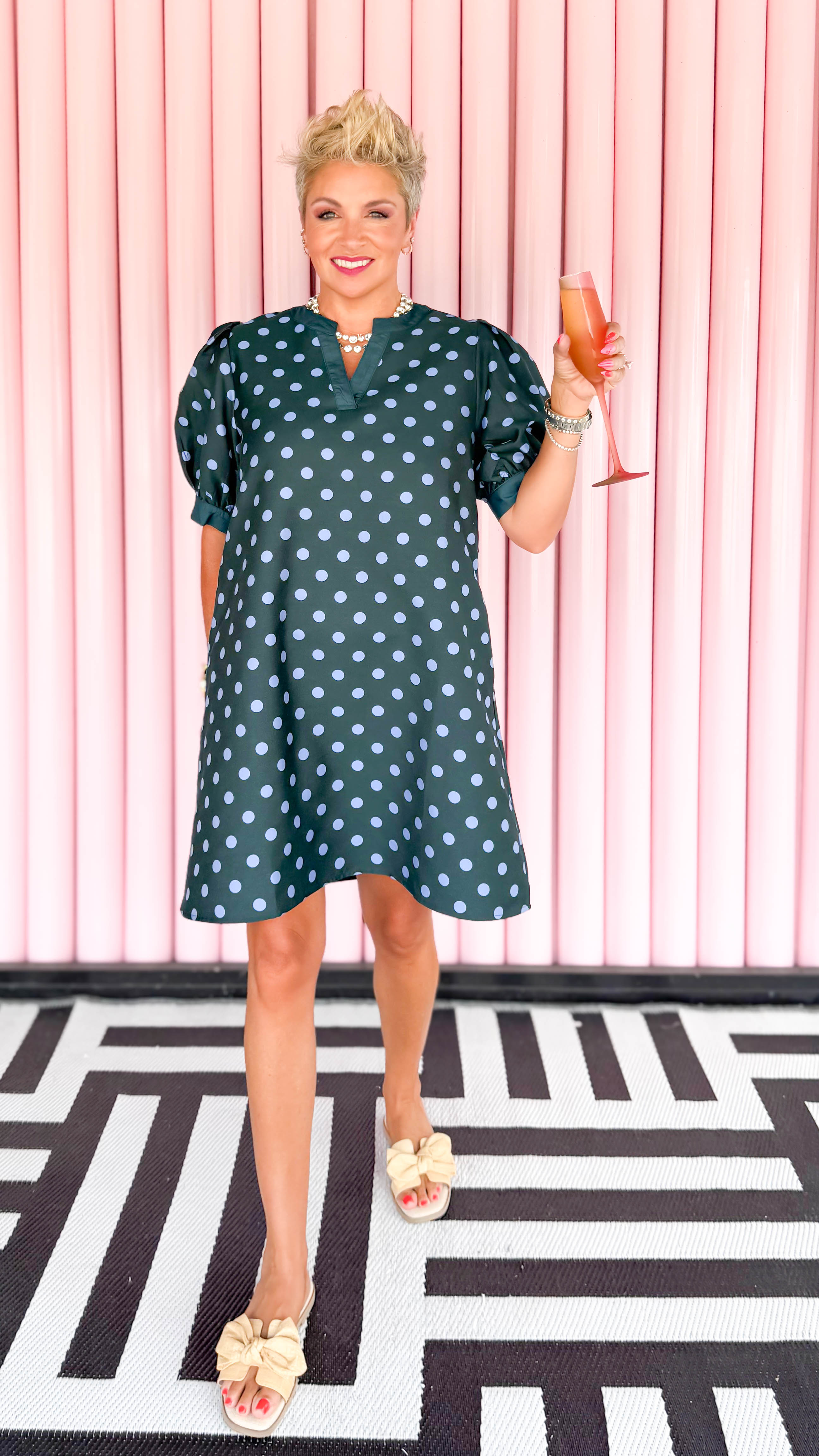 Bubble Sleeve Mini Dress/Hunter Green