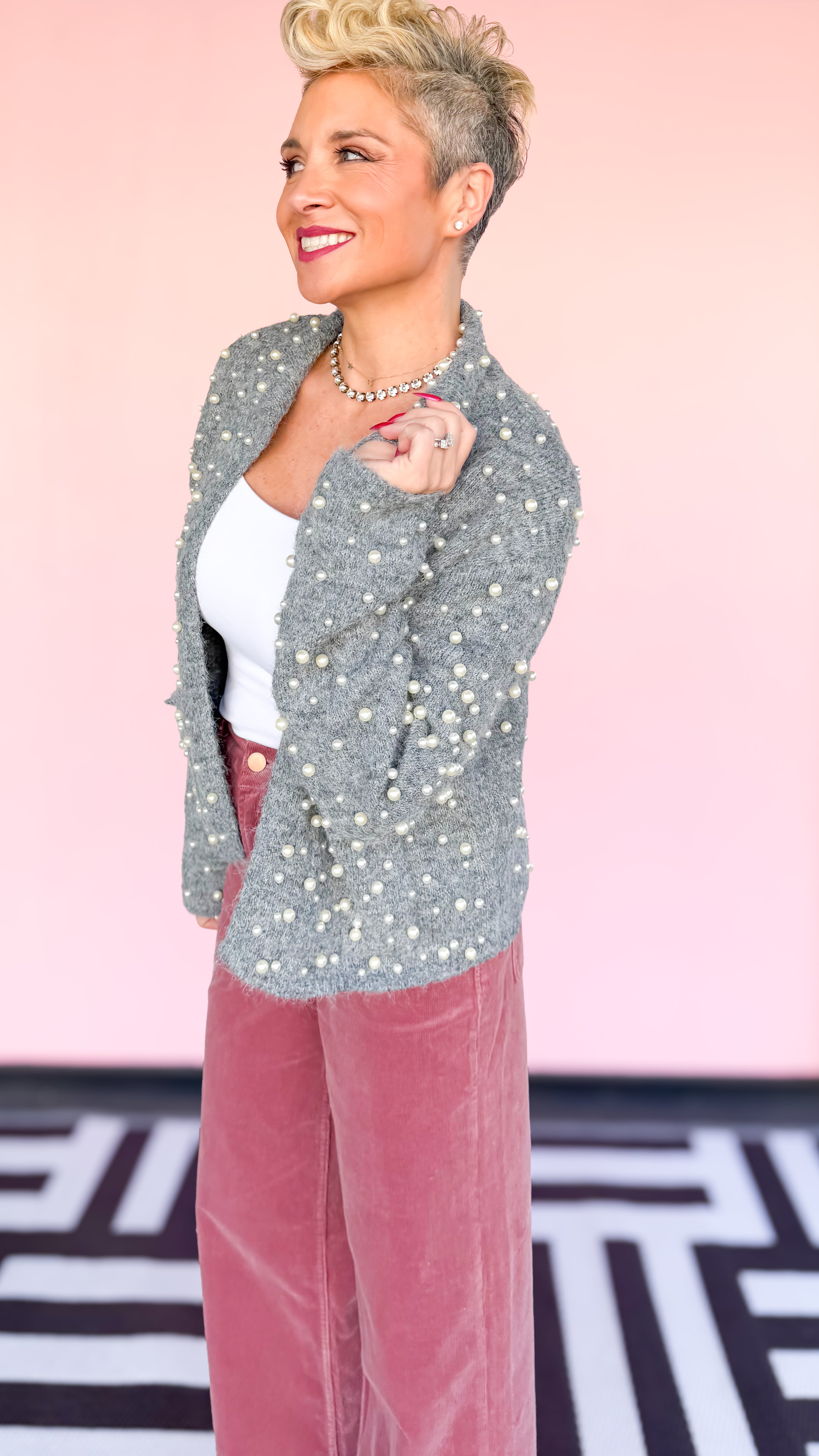 Cardigan with Pearls/Grey