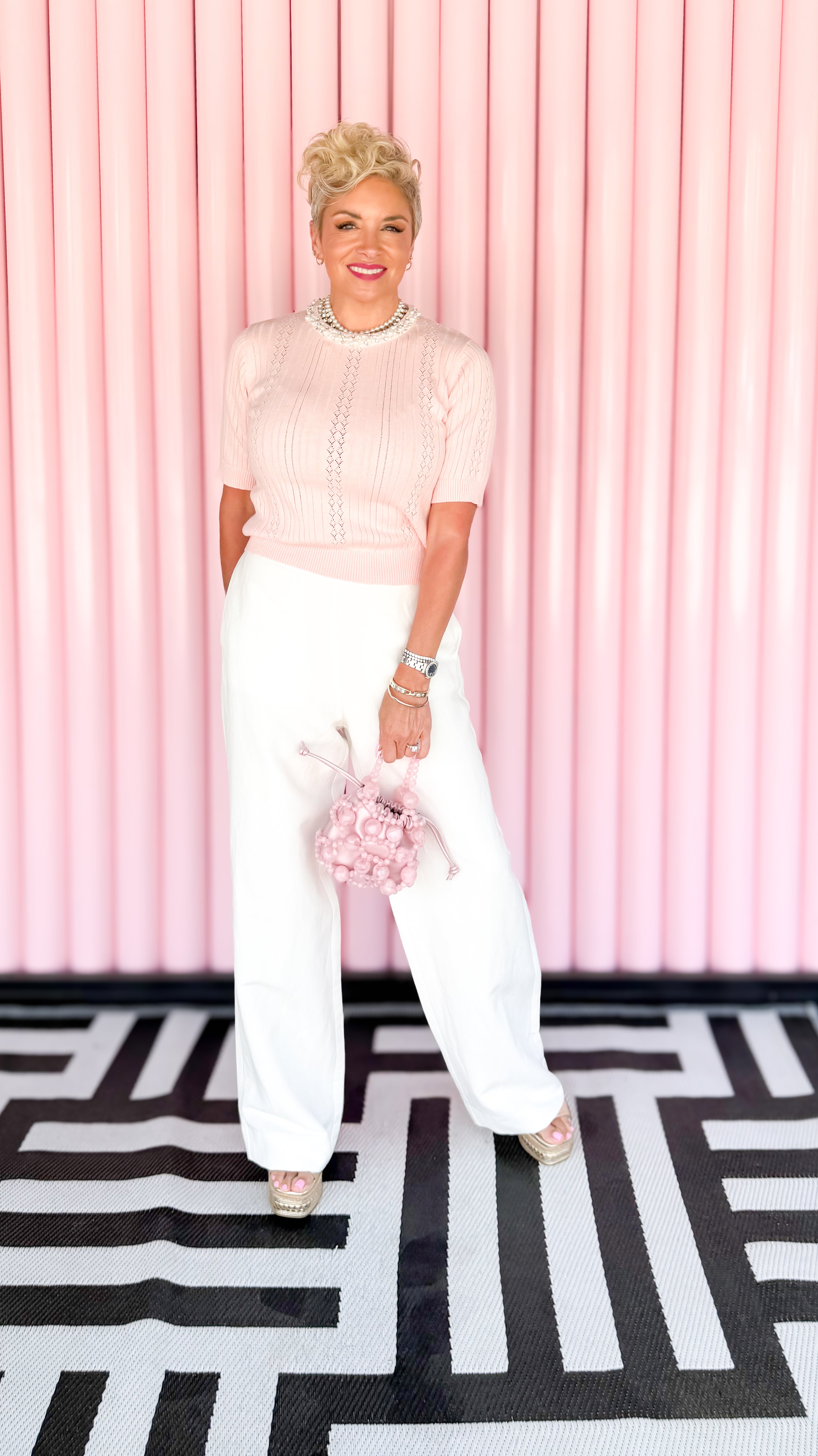 White Gianna pull on semi straight leg jeans worn on model - styled view - BLVD Boutik