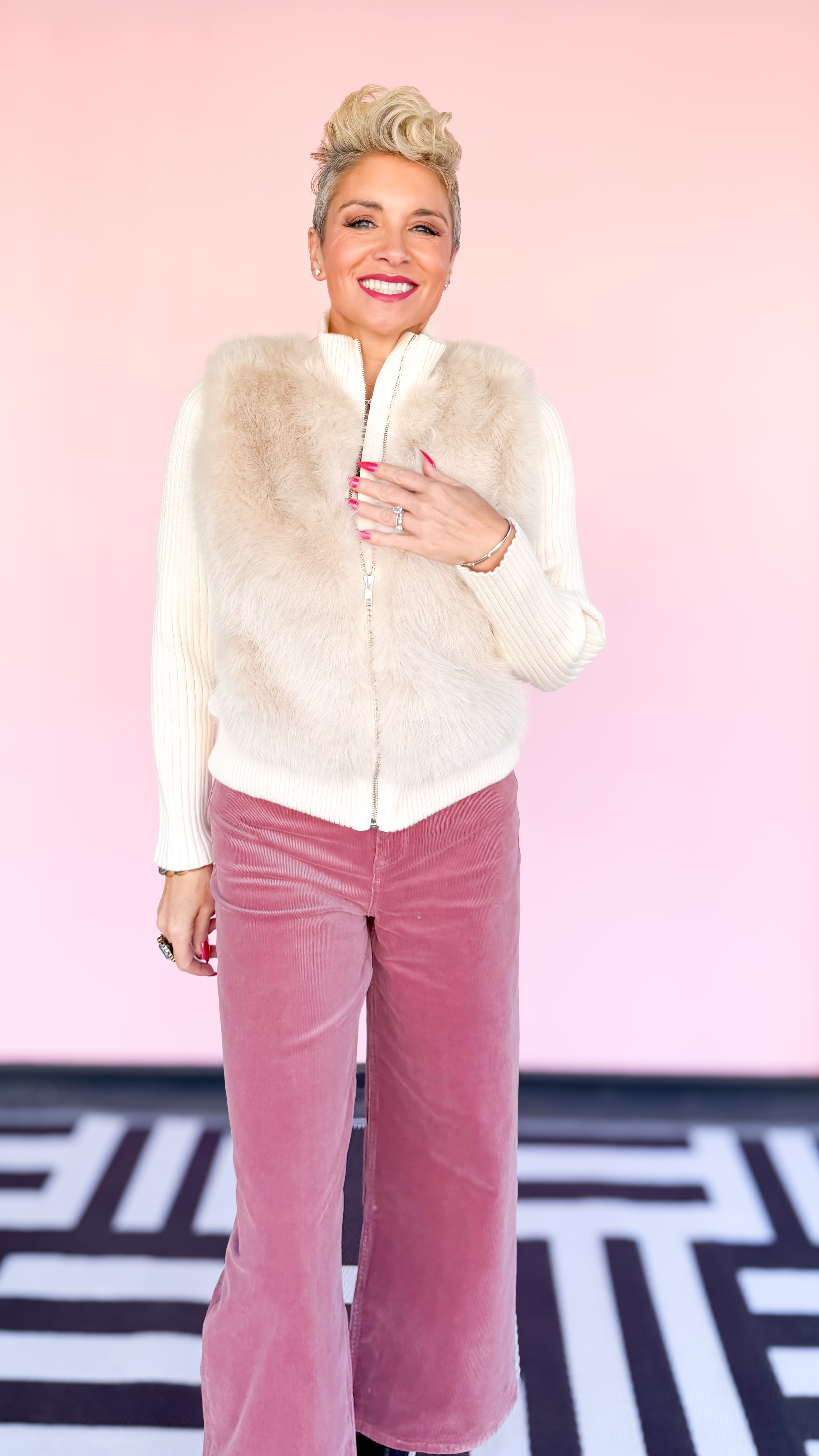 Helios Fur Front Zip Cardigan/Cream