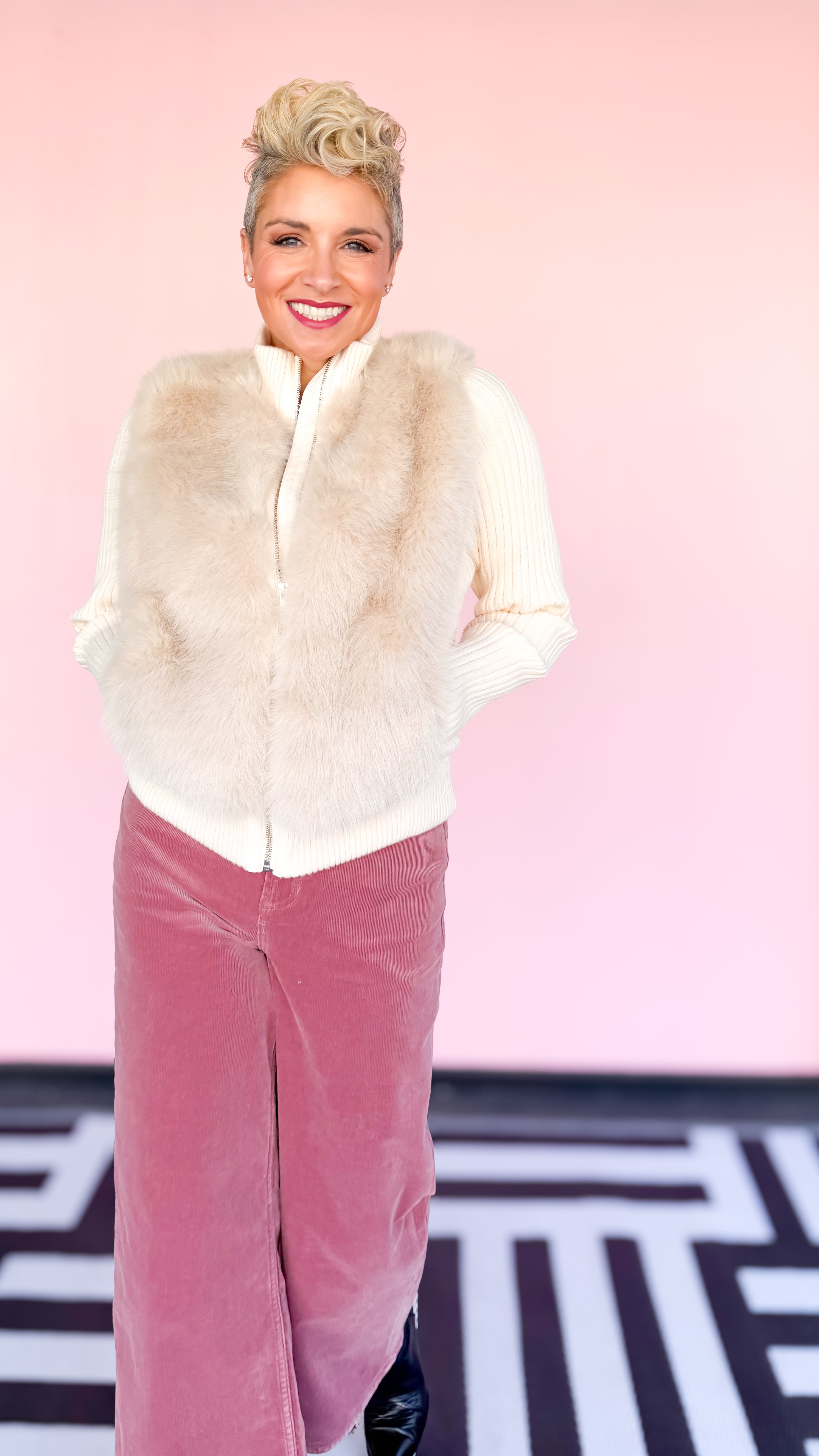 Helios Fur Front Zip Cardigan/Cream