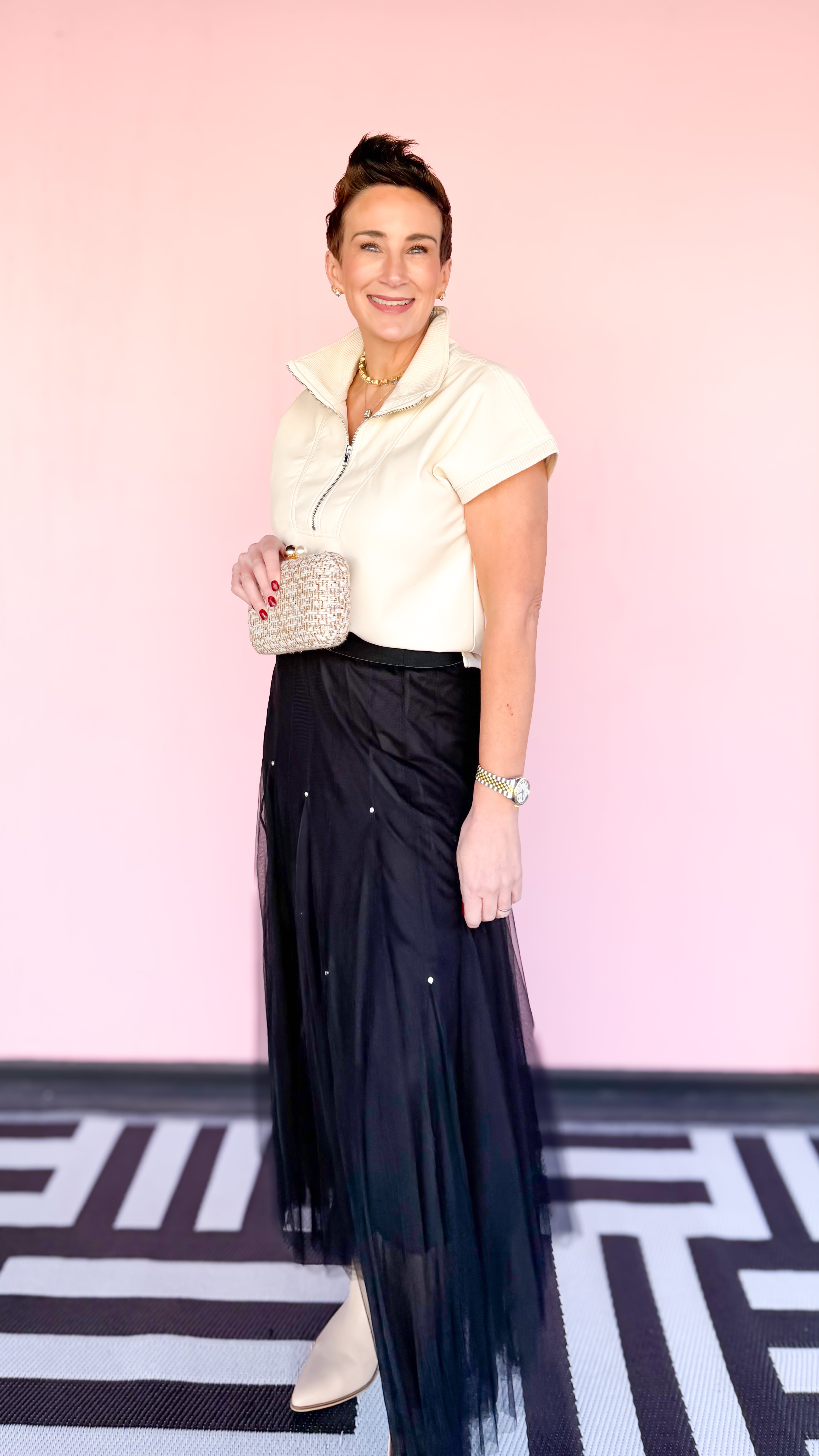 Mesh Midi Skirt W/Rhinestones/Black