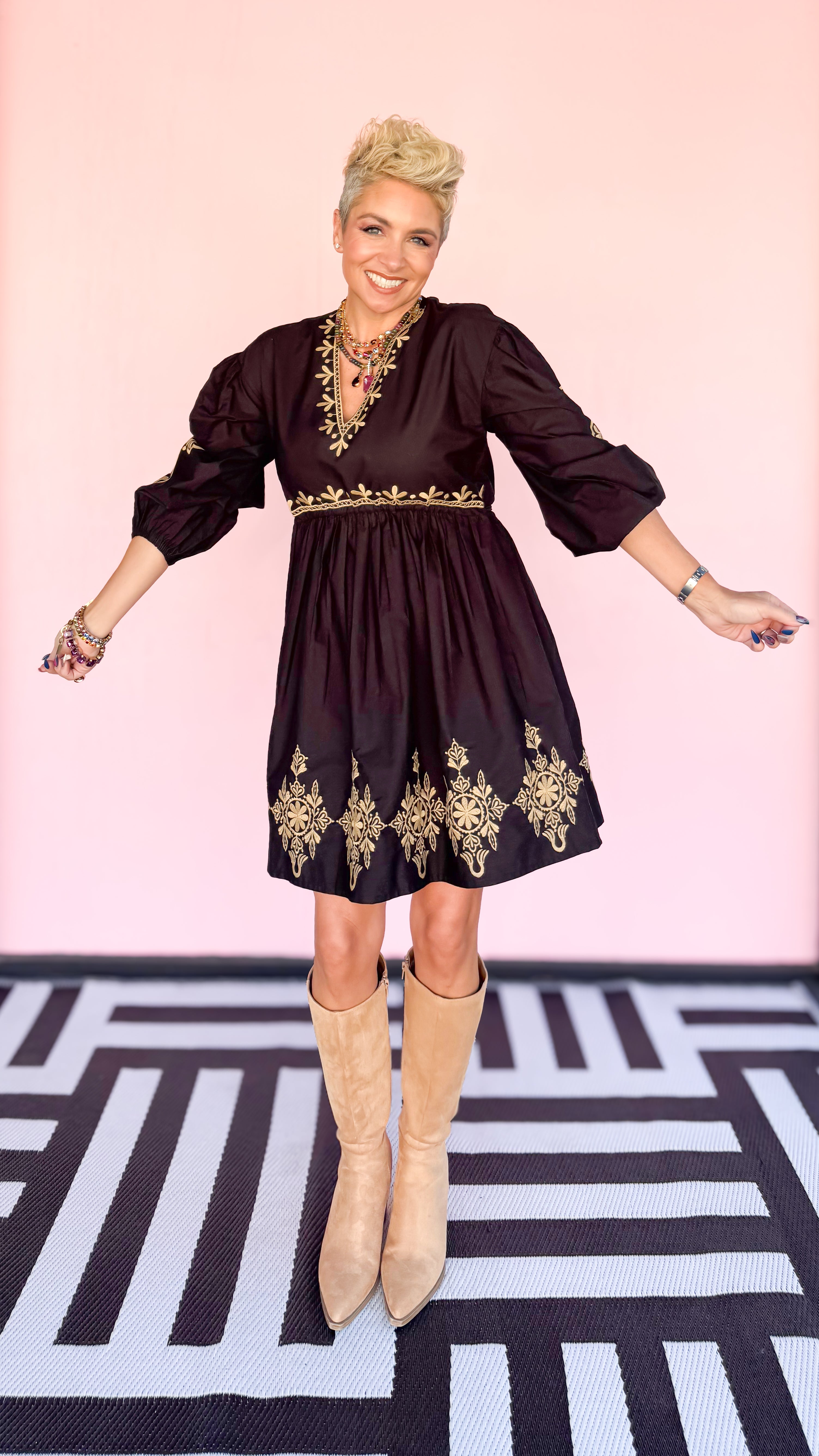 Vica Embroidered Mini Dress/Black - The BLVD