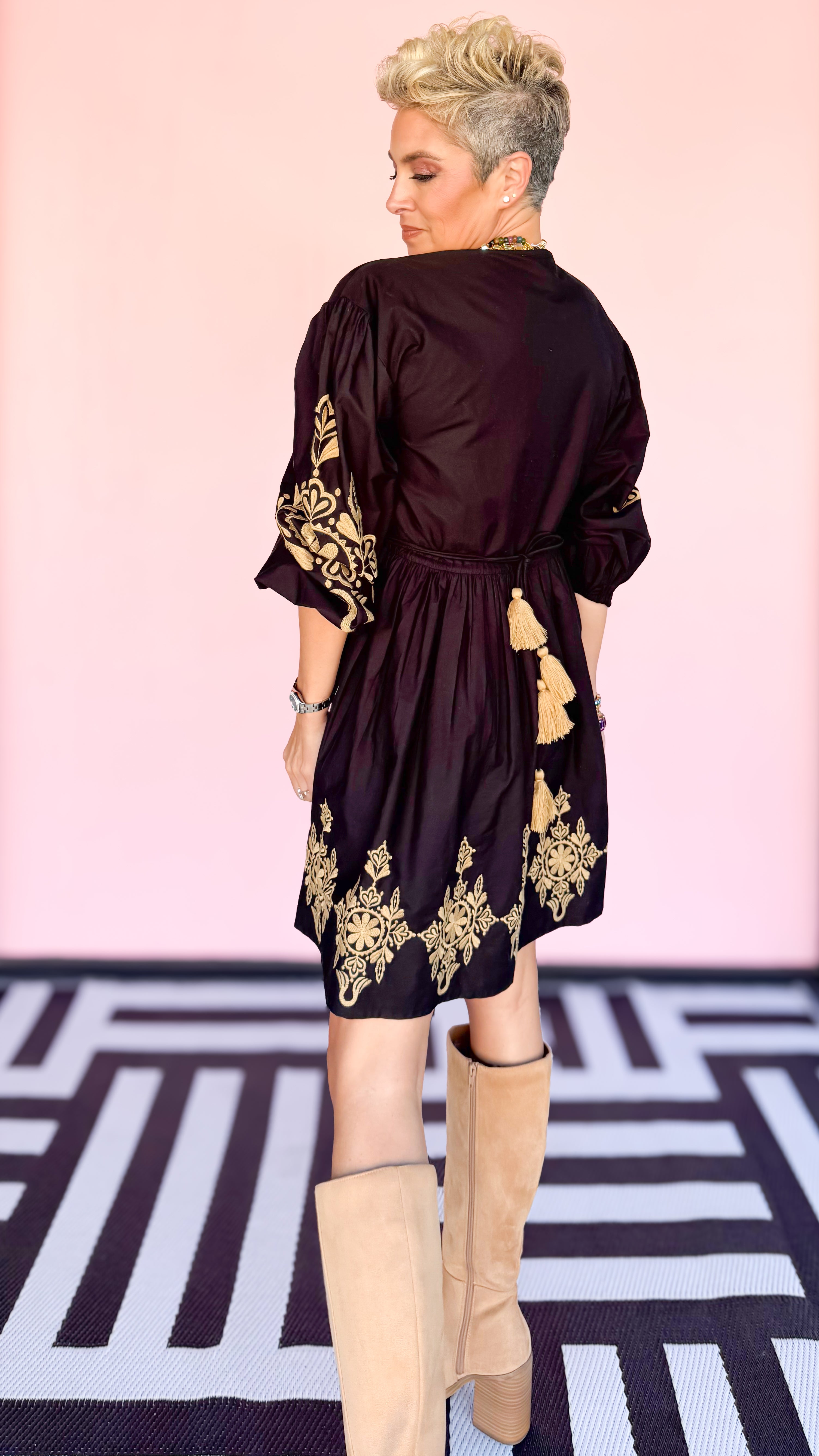 Vica Embroidered Mini Dress/Black - The BLVD