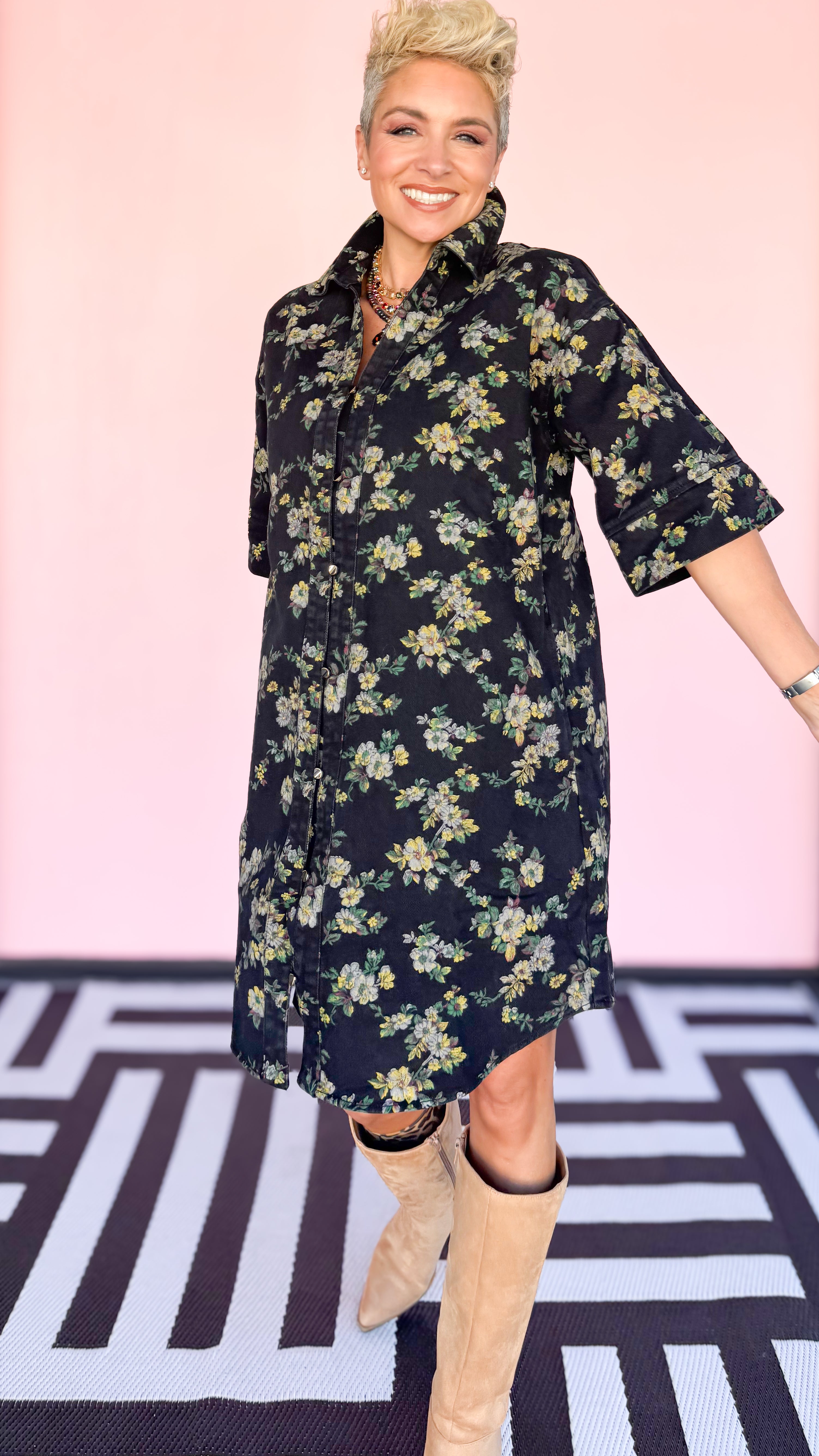 Donna Denim Floral Dress/Black - The BLVD