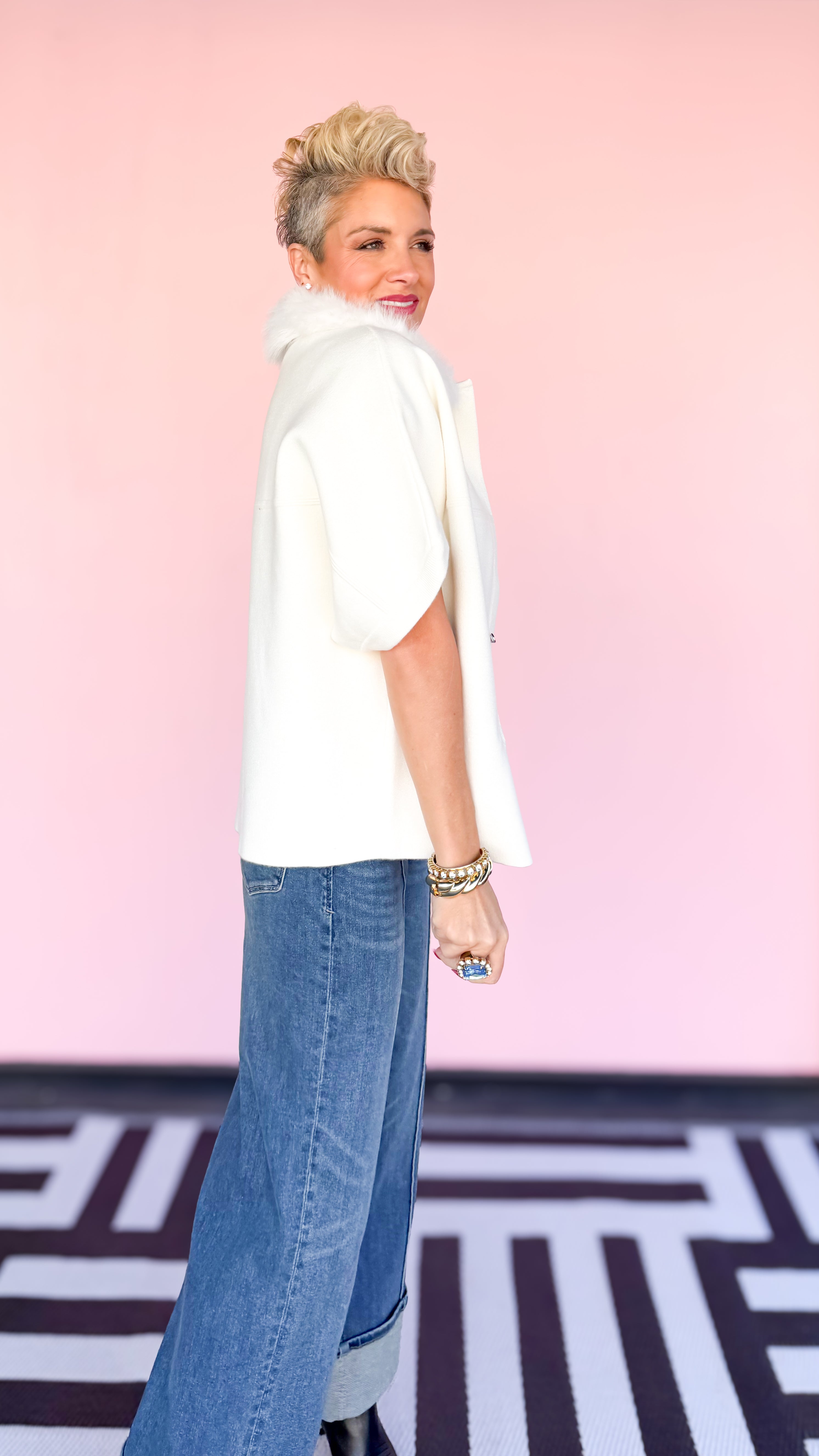 Faux Fur Trimmed Cardigan/Ivory