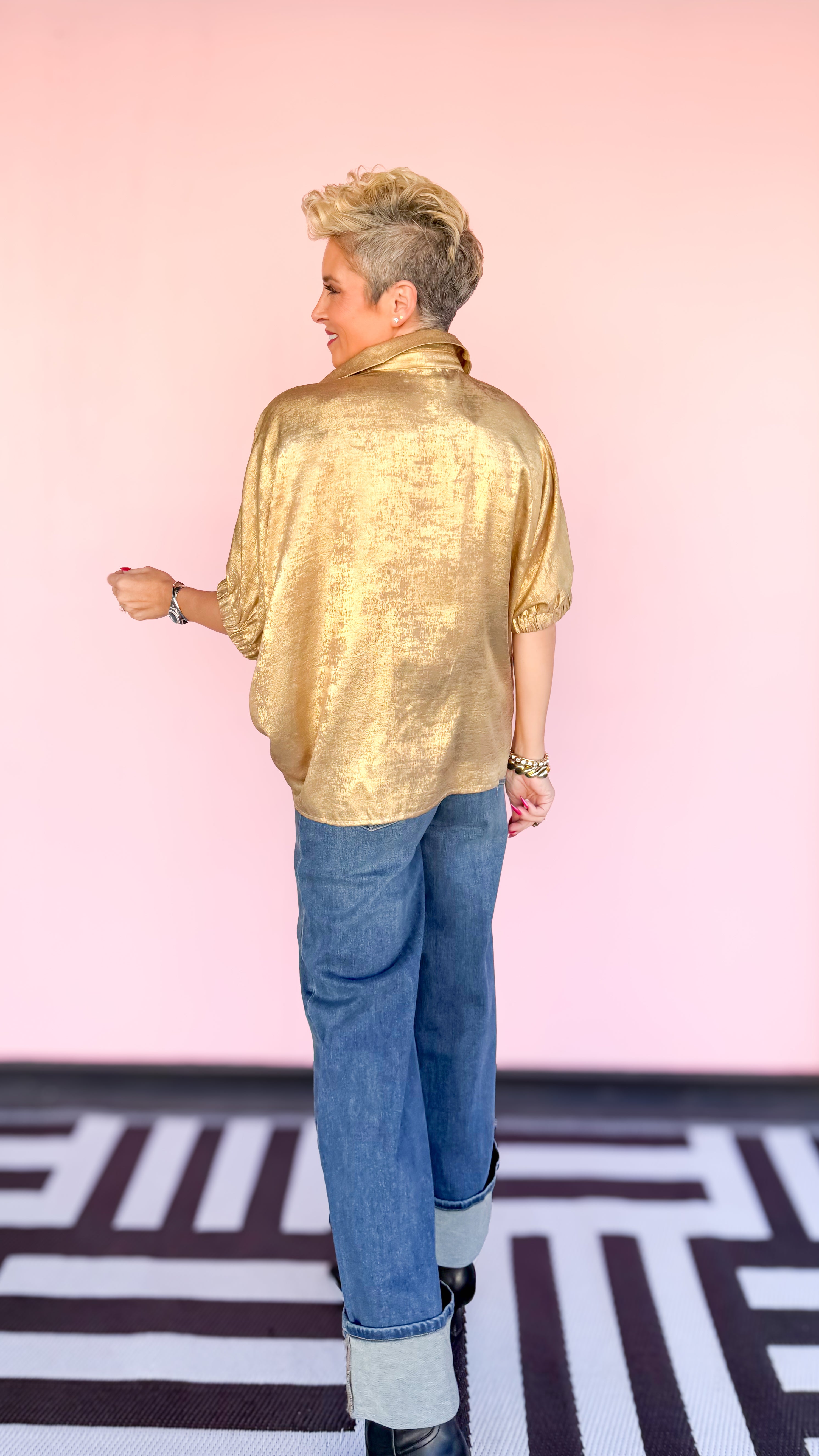 V-Neck Metallic Top/Gold