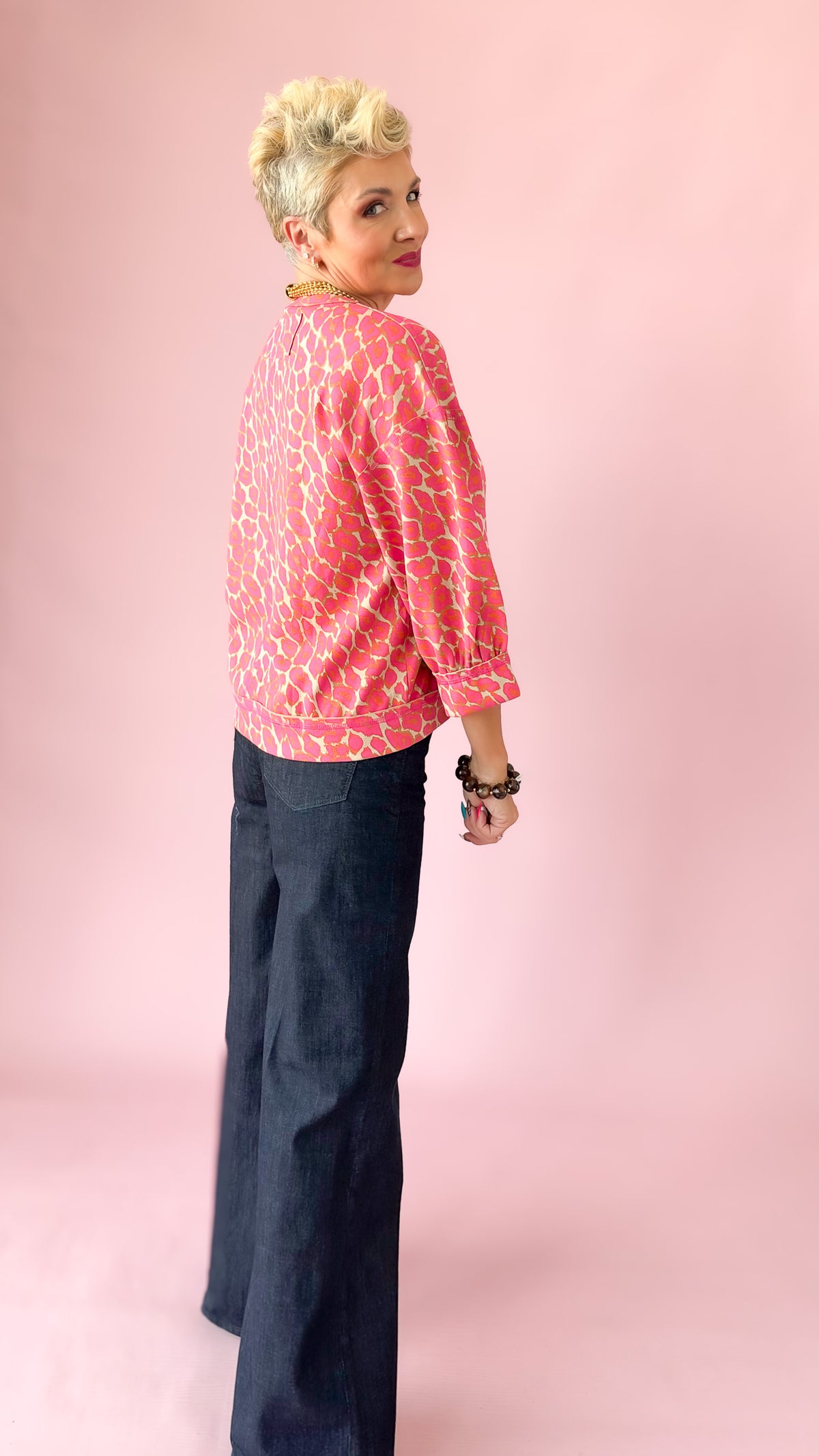 Leopard 3/4 Sleeve Top/Pink