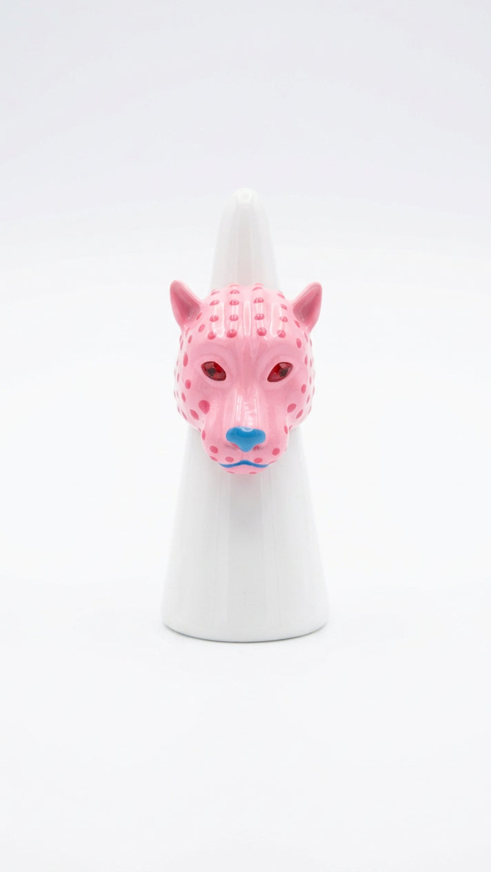 Large Enamel Leopard Ring/Pink