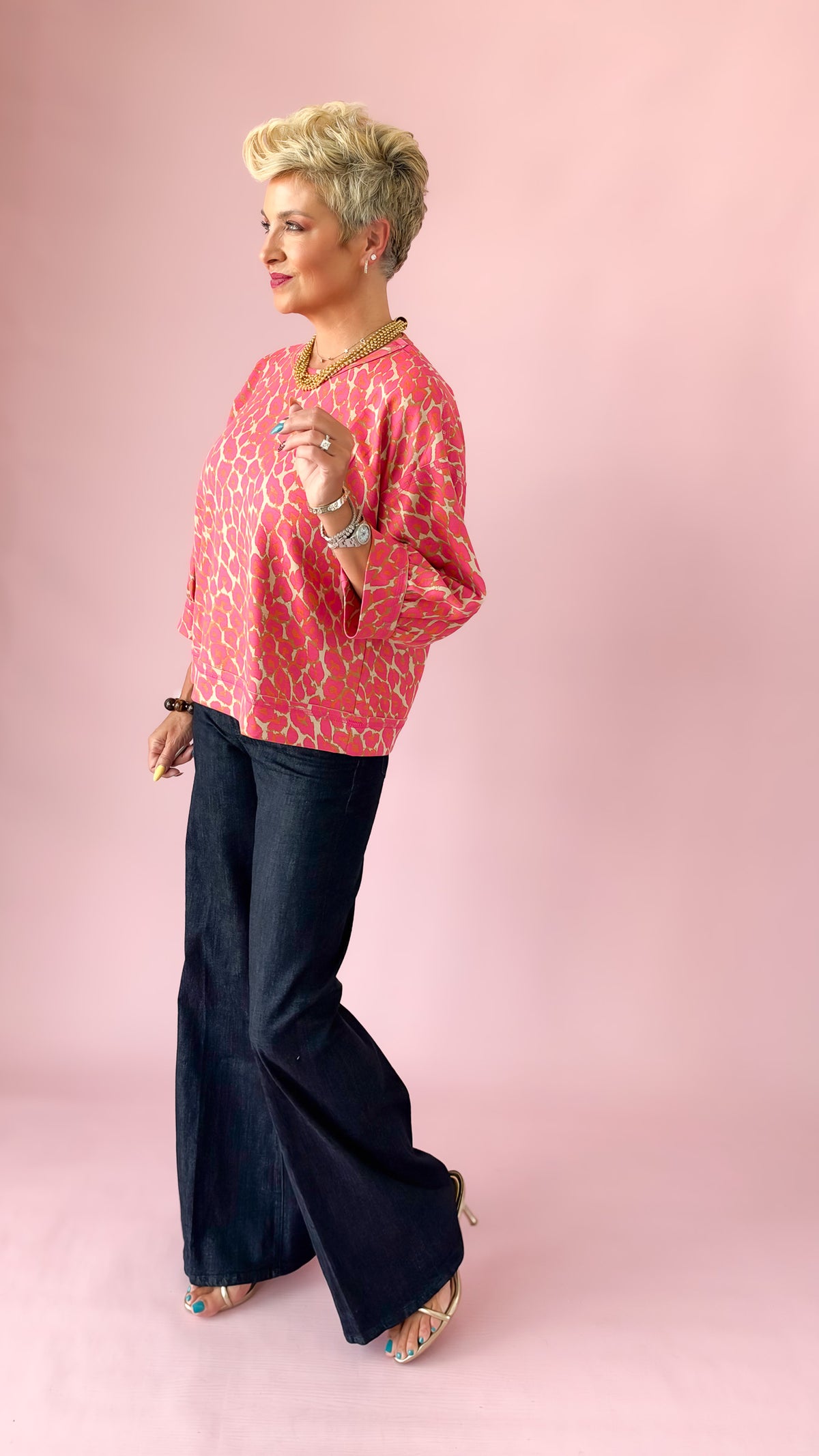 Leopard 3/4 Sleeve Top/Pink