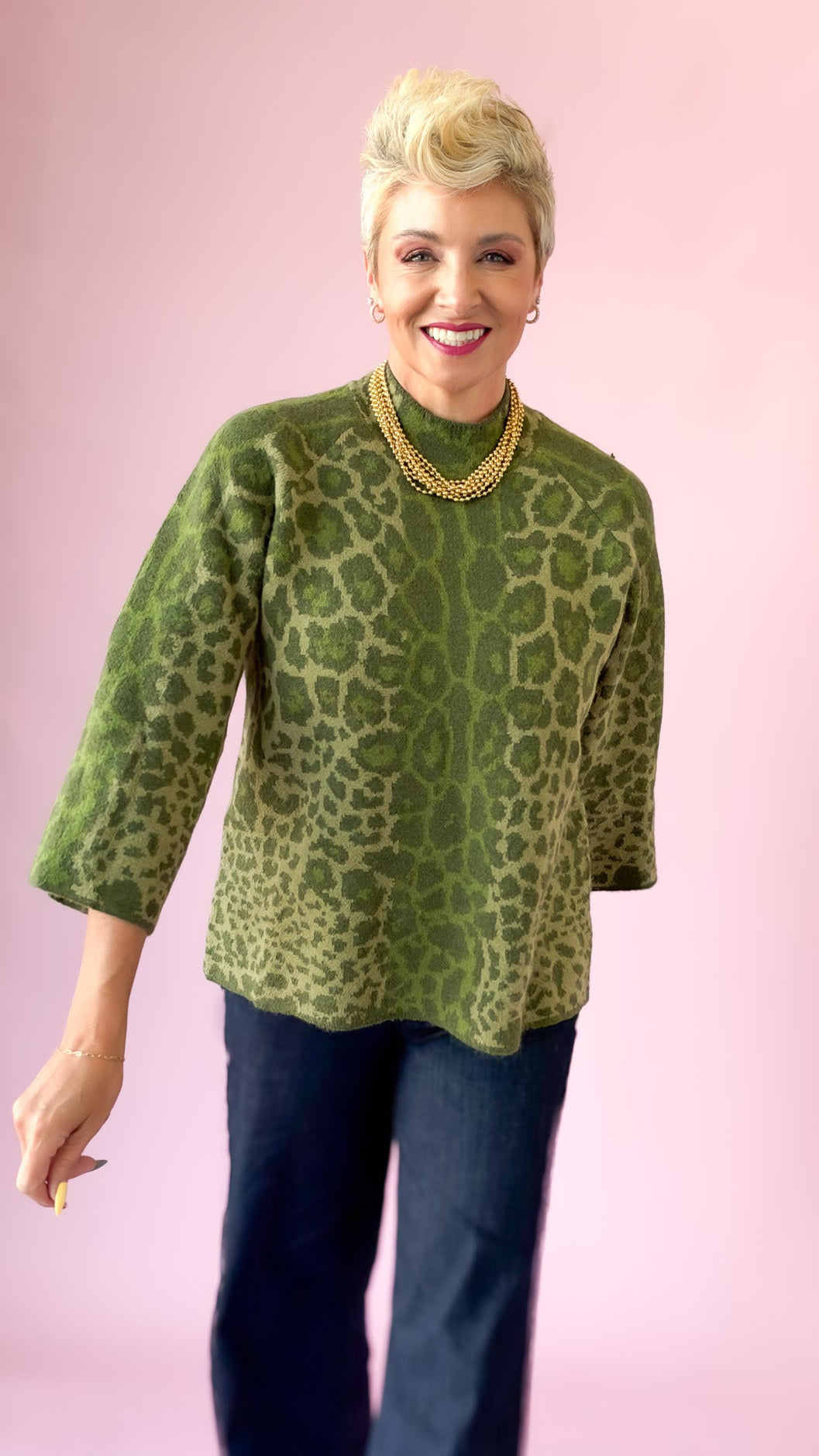 Mindy Leopard Sweater/Green