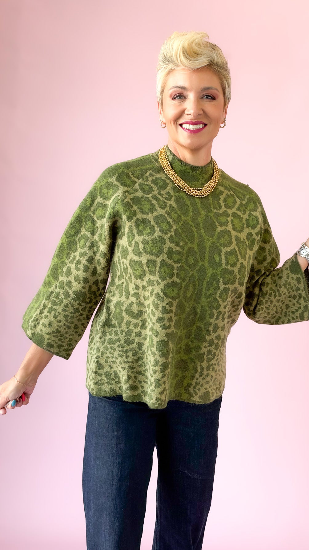Mindy Leopard Sweater/Green